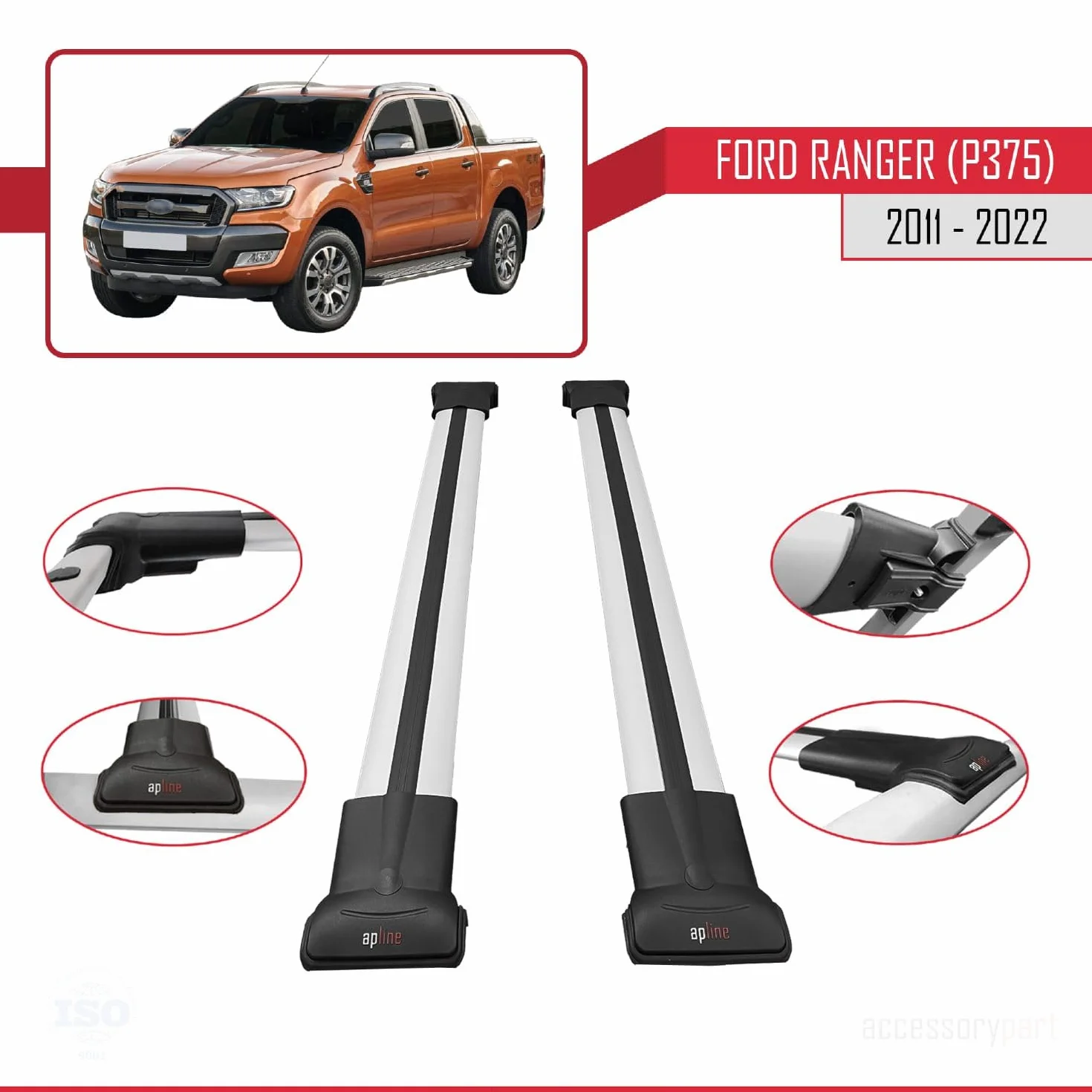 Kompatybilny z Ford Ranger 2011-2022 Bagażnik dachowy Górny Bagażnik Samochodowy Model FLY SZARY