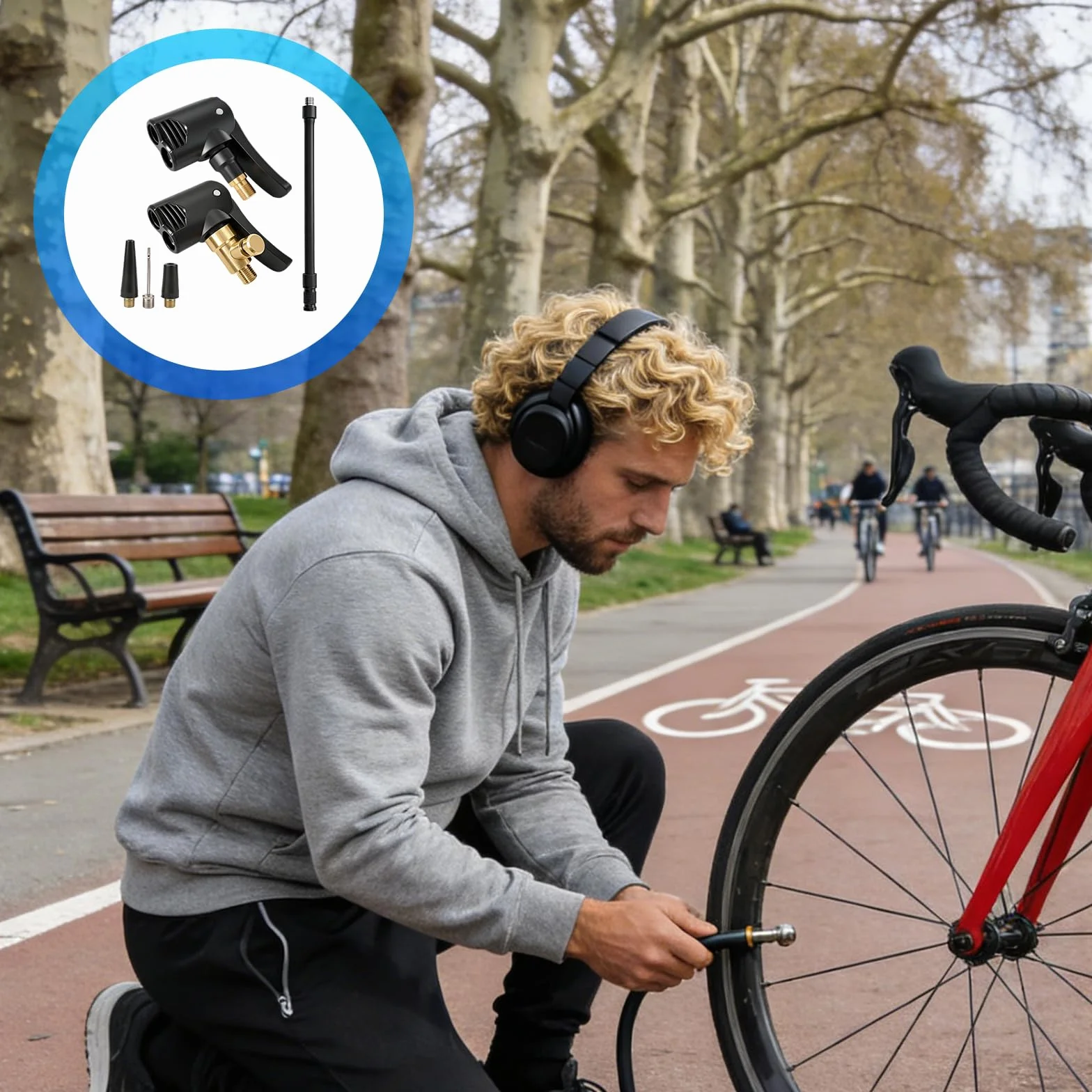 Adapter do wentylu francuskiego mosiężny 2 sztuki z wężem do pompowania opon rower motocykl samochód ciężarówka czarny