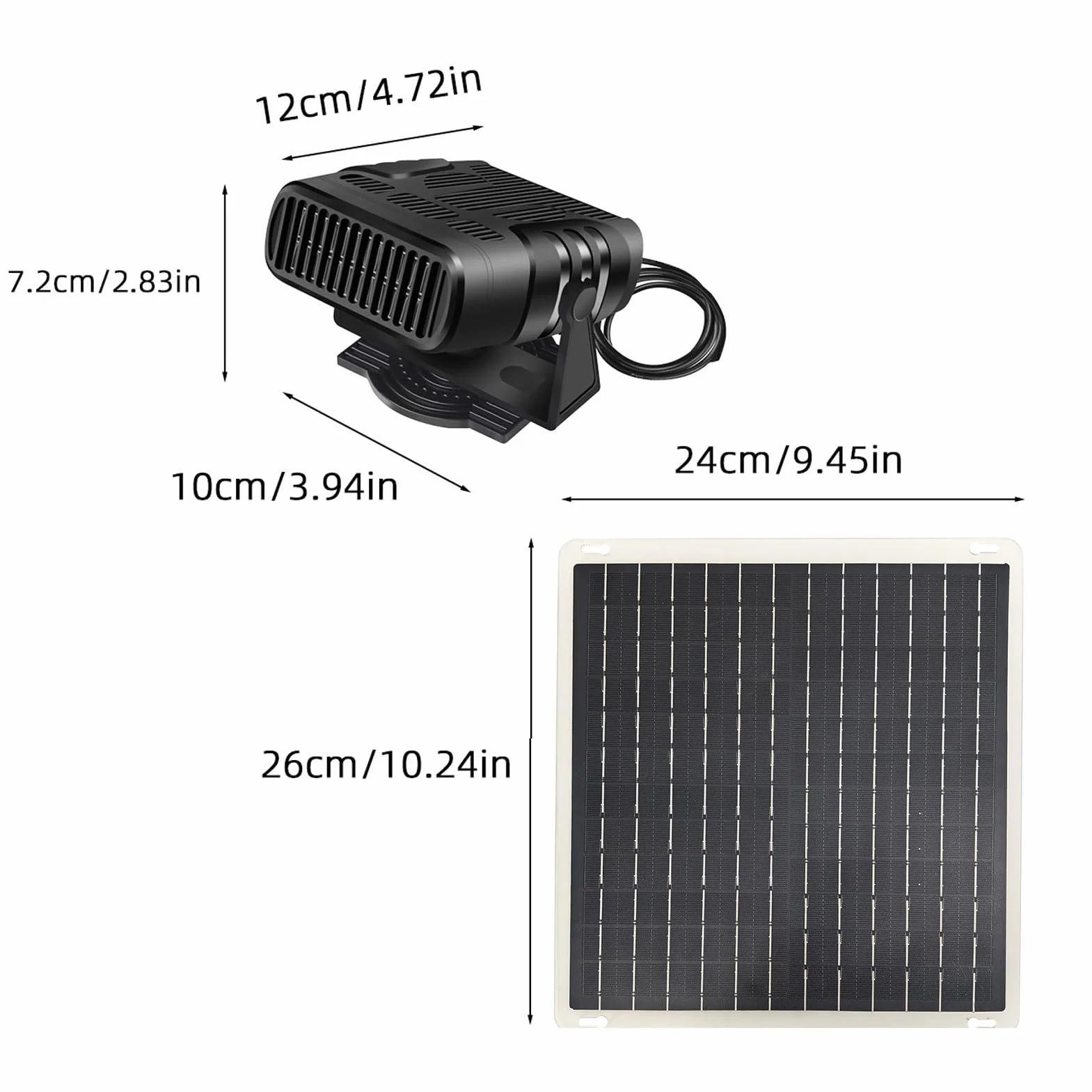 Luocute Ogrzewacz Samochodowy na Panel Słoneczny, Przenośny Odmrażacz Szybko Nagrzewający się 12 V 150 W z Akumulatorem, Elektryczne Grzejniki Wewnętrzne do Samochodowych Kurników