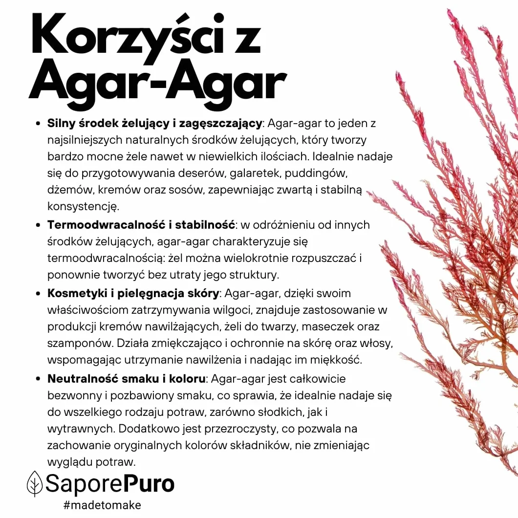 SaporePuro AGAR AGAR w proszku 50 g – Naturalny środek żelujący bez glutenu