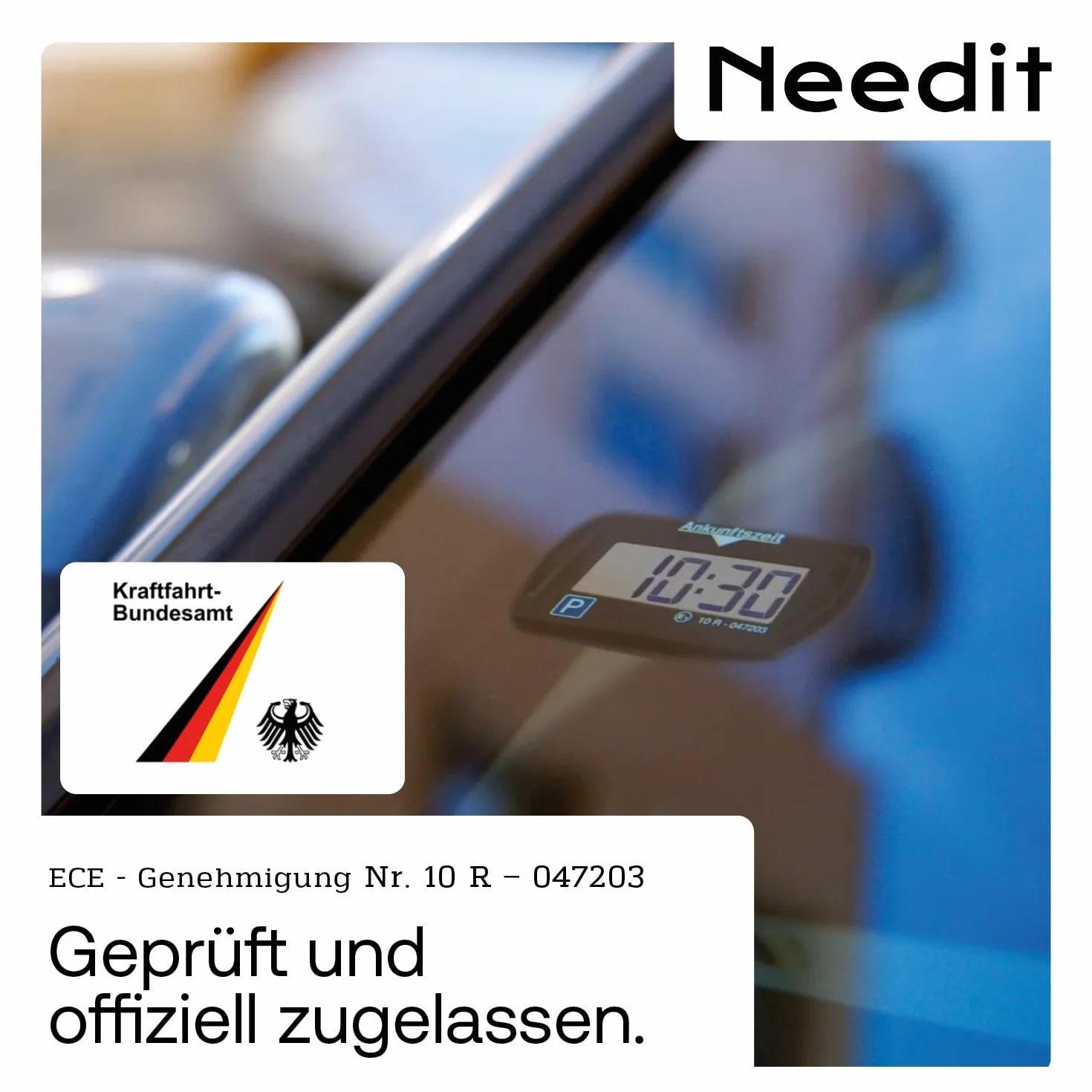 Needit Elektroniczna tarcza parkingowa Park Mini I automatyczna elektryczna tarcza parkingowa z dopuszczeniem Federalnego Urzędu ds. Ruchu Samochodowego I Cyfrowy zegar parkingowy z 2 wyświetlaczami I