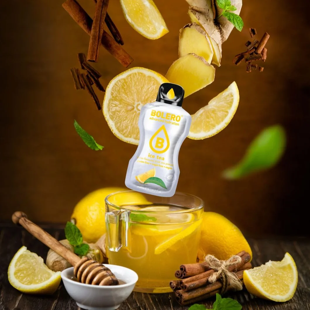 Poznaj Bolero ICE TEA MIX | 24x8g I Orzeźwiający napój w proszku bez cukru słodzony stewią | cytrynowy aromat mrożonej herbaty, mrożona herbata brzoskwiniowa, mrożona herbata z marakui