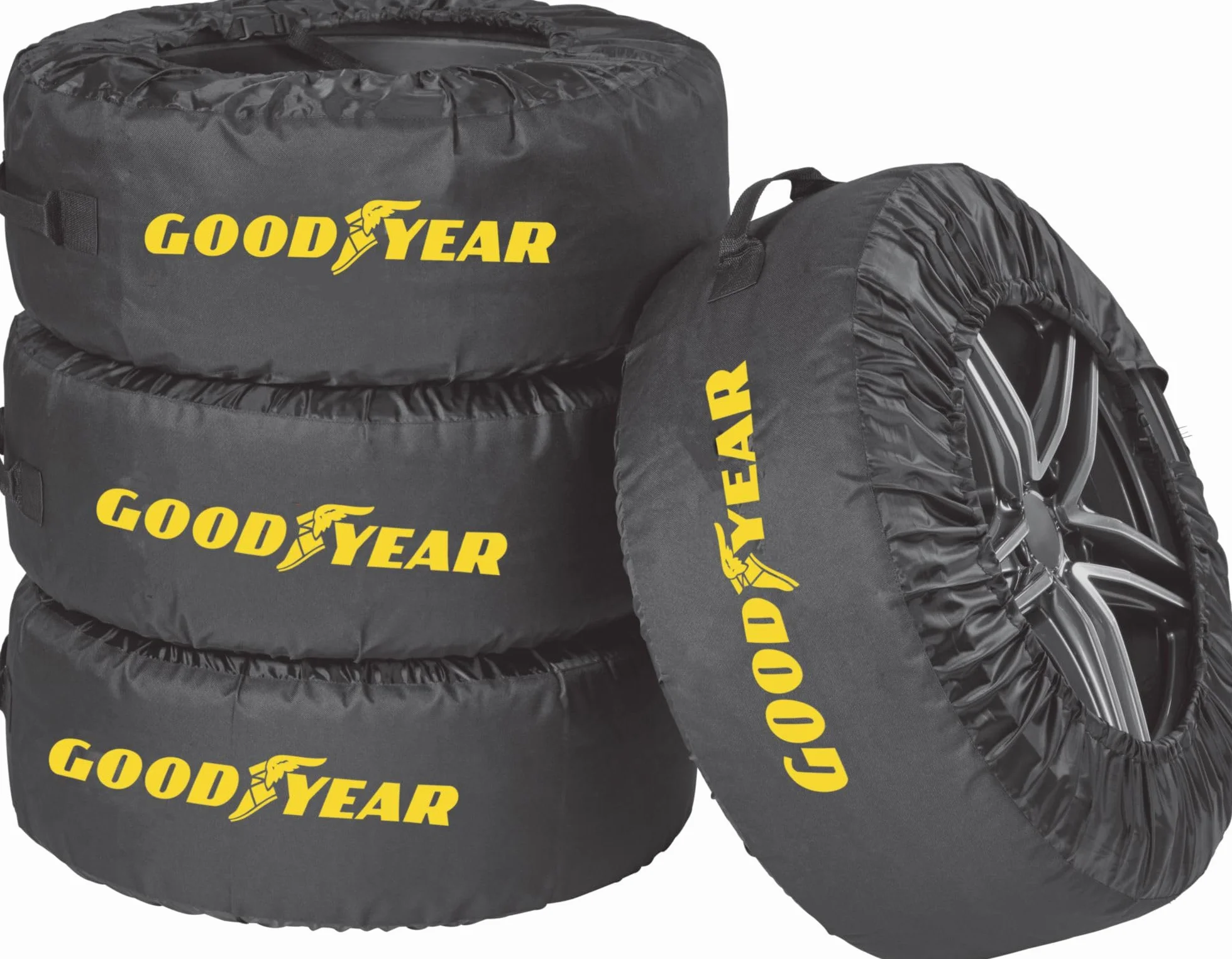 GOODYEAR Torby na opony z poliestru 600D do transportu, przechowywania opon, ochrona przed promieniowaniem UV, odporne na działanie wody, czarne, zestaw 4-częściowy