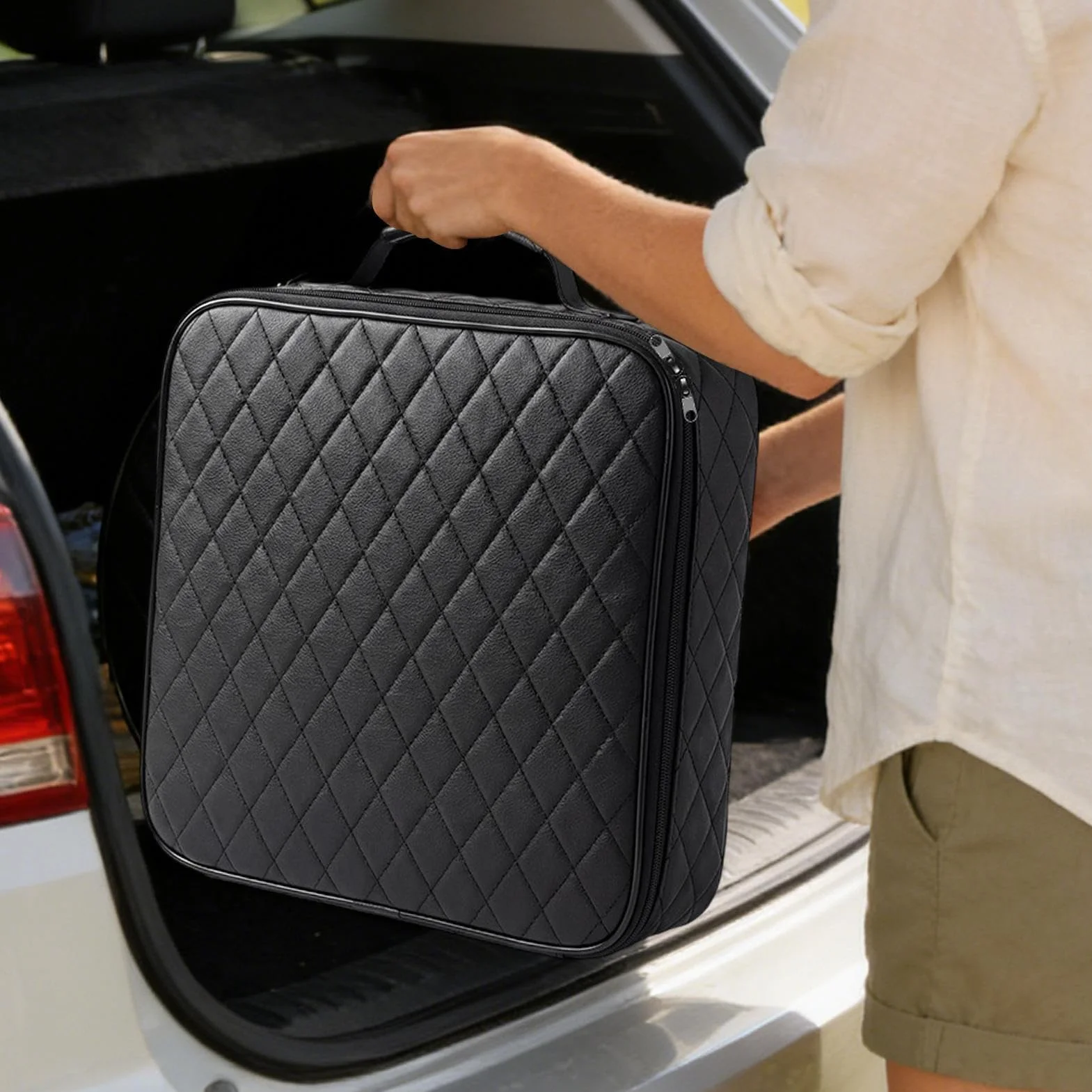 Carrying Bag - Multifunctional Travel Storage Organizer, Portable Vehicle Cable Pouch with Zippered Compartments, Ideal for Sedans Pickups Trucks Trailers Automotive Accessories