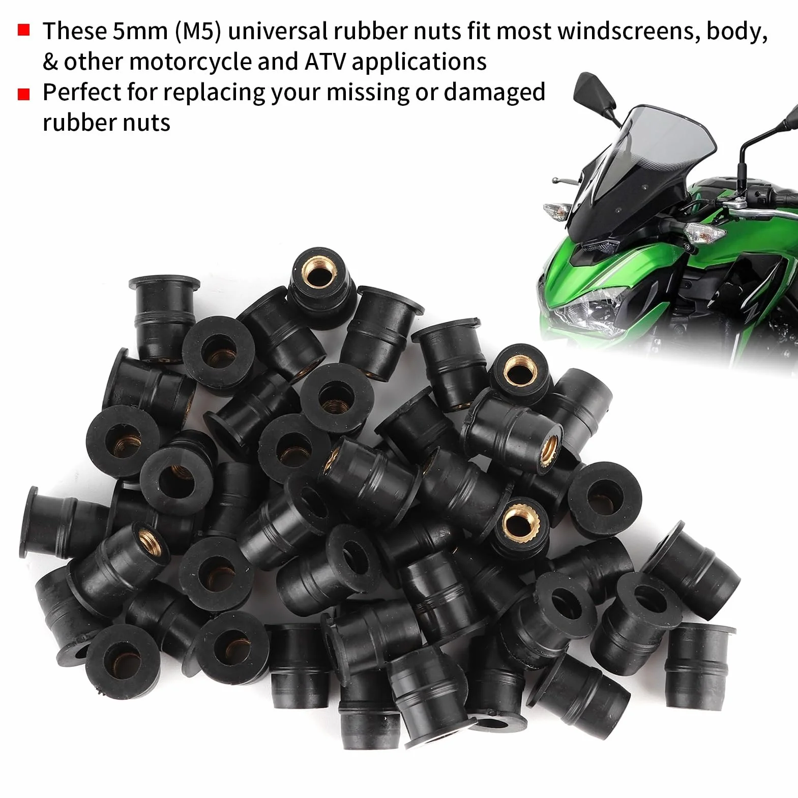 M5 Gummimuttern, M5 Gumowe Nakrętki 5mm Metryczne Motocyklowe Szyby Fairing Nakrętka Zapięcie Narzędzie do Mocowania 100 Sztuk Narzędzie Mosiężne (A(50szt))