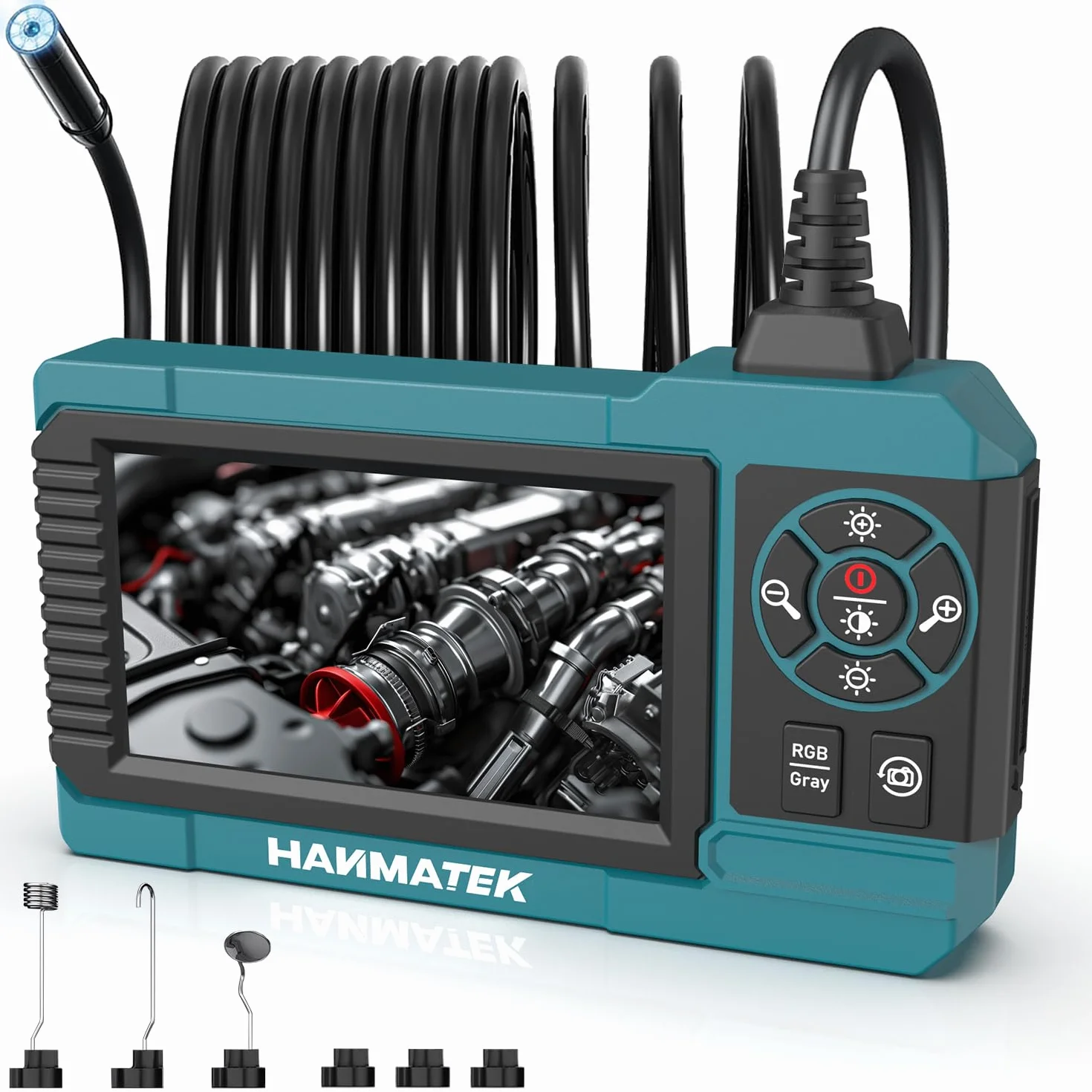 HANMATEK Endoskop przemysłowy, sonda z kamerą endoskopową 8 mm, ekran TFT 4,3 cala 1080P, wodoodporny kabel IP67, 8 regulowanych diod LED, ładowanie USB-C, obrót 180° - IE01