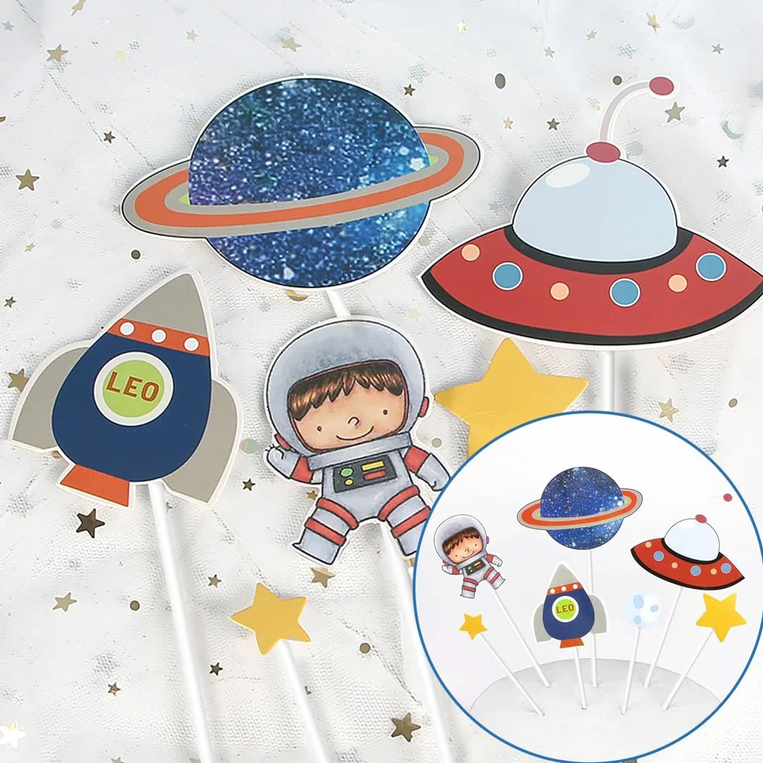 9 sztuk dekoracji na tort, dekoracja na tort astronauta, przestrzeń zewnętrzna, planety topper dekoracja dla chłopców, dziewcząt, dzieci