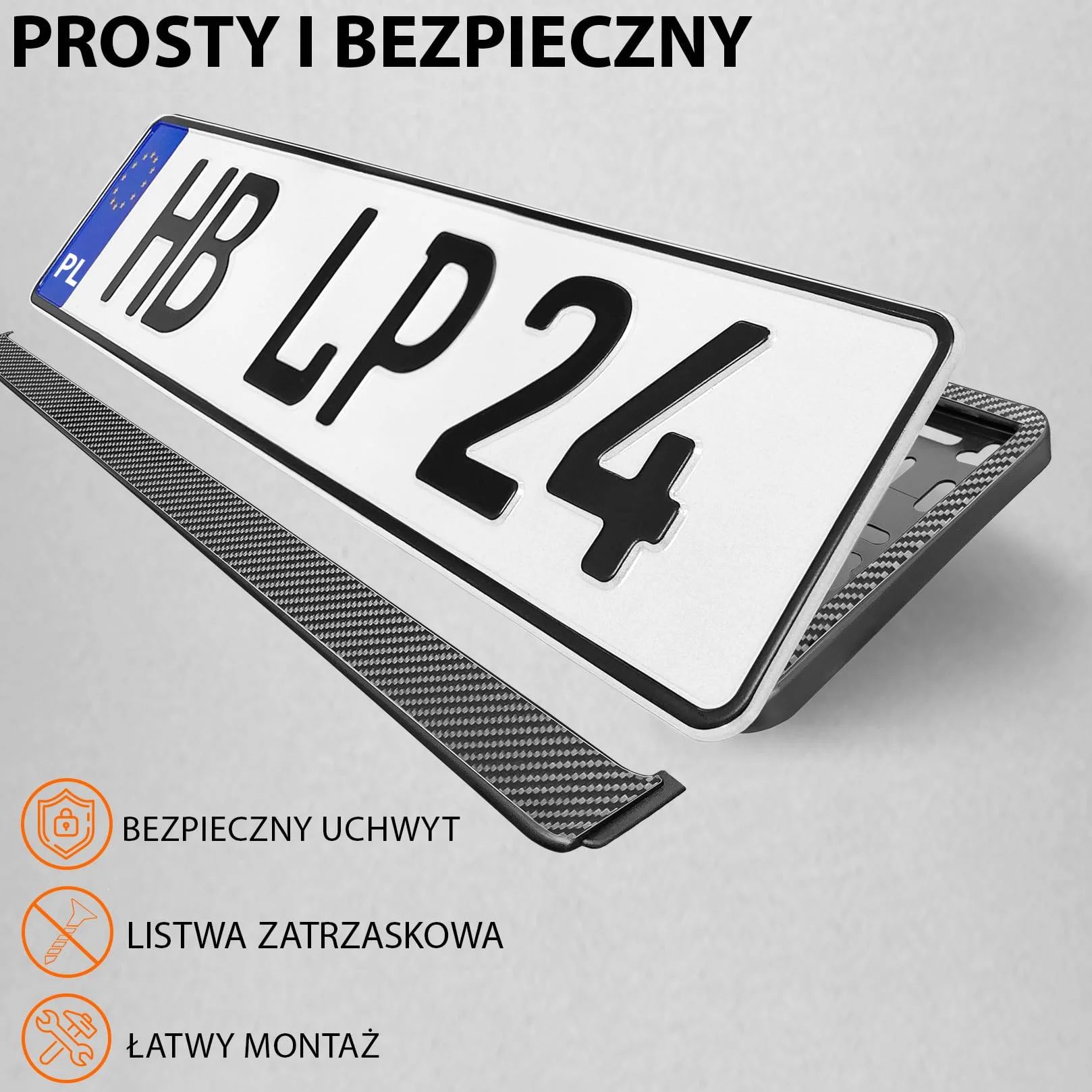 2x Uchwyt tablicy rejestracyjnej - trwały i bezpieczny - 8 śrub - carbon look - 520x110 mm - Ramka do tablic rejestracyjnych - pasuje do każdego samochodu - dla polskich tablic PL - uniwersalny