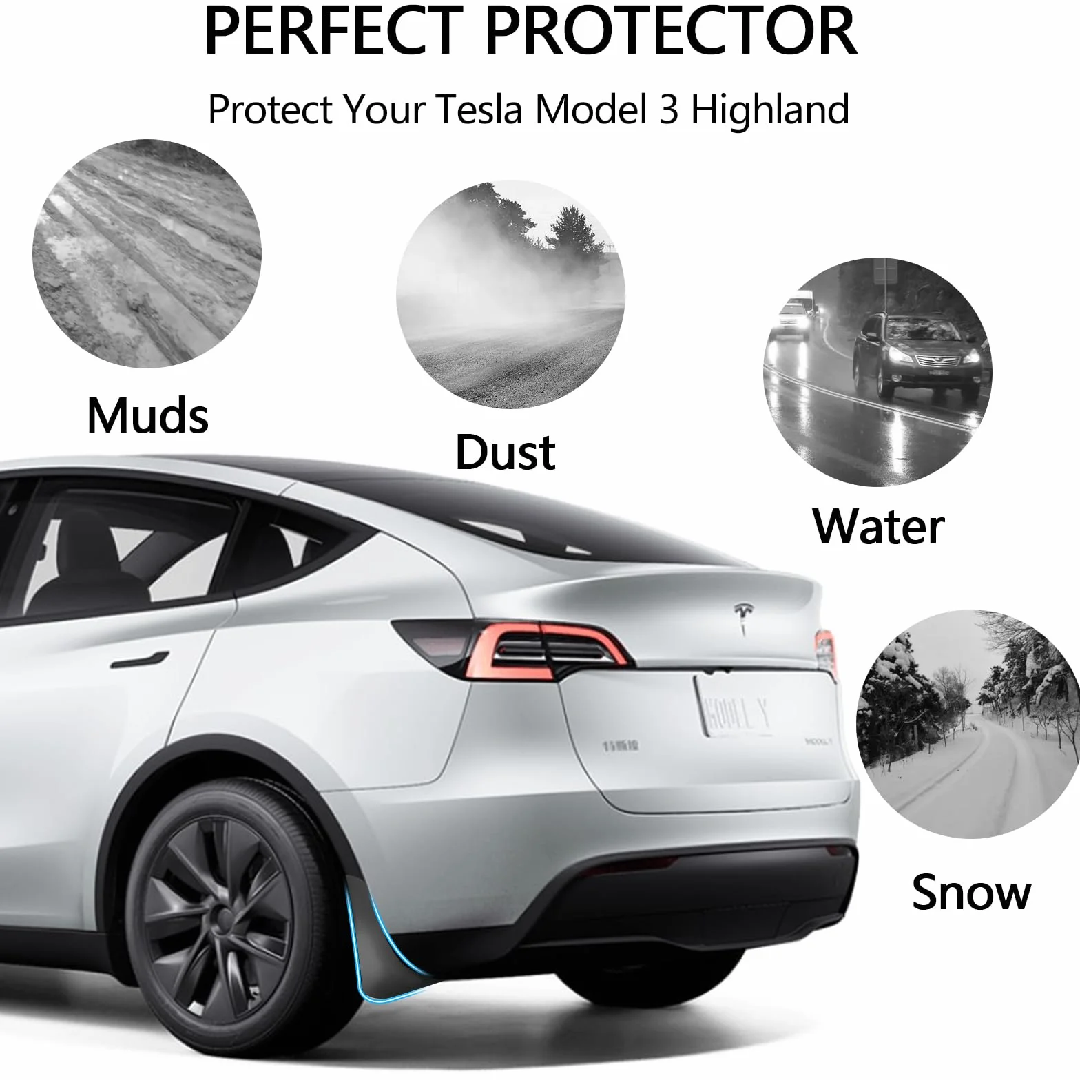 Do Tesla Model 3 Highland 2024 Błotniki Samochodowe Bez Wiercenia Otworów - Przednie i Tylne Koło Highland Akcesoria (4 Sztuki)