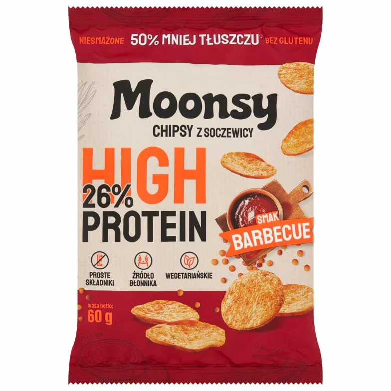 EUROWAFEL Moonsy Chipsy z soczewicy o smaku Barbecue 60 g