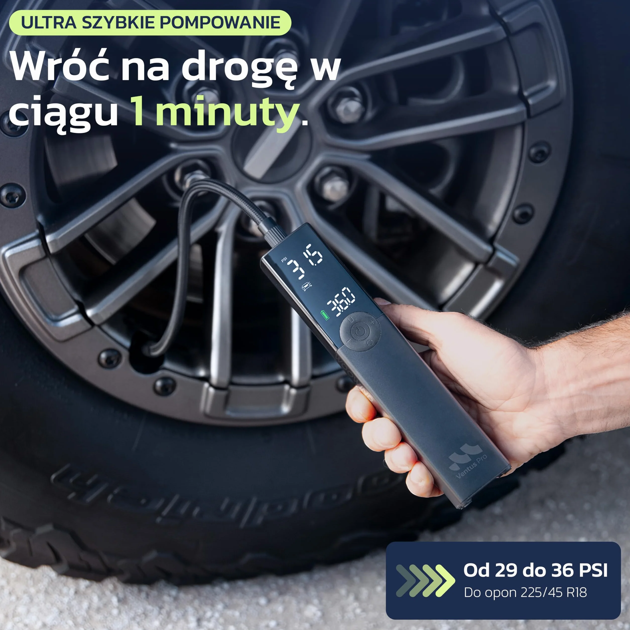 Pompa do opon 150 PSI bezprzewodowa 12 V DC automatyczne wyłączanie wyświetlacz LED