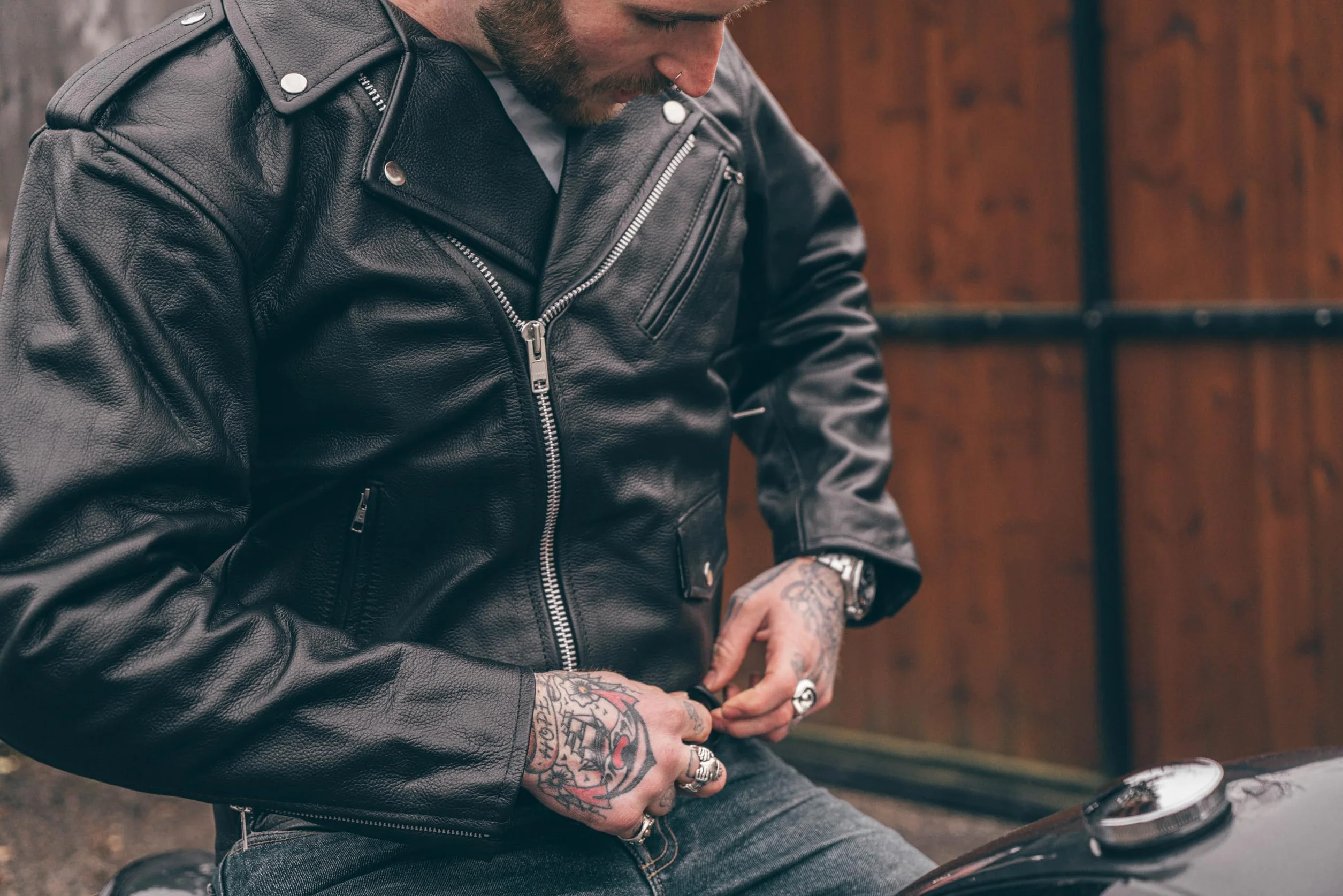 Kurtka motocyklowa męska skóra z pancerzem Marlon Brando Perfecto retro chopper CE Armor biker EN 1621-1 Texpeed Czarny XL