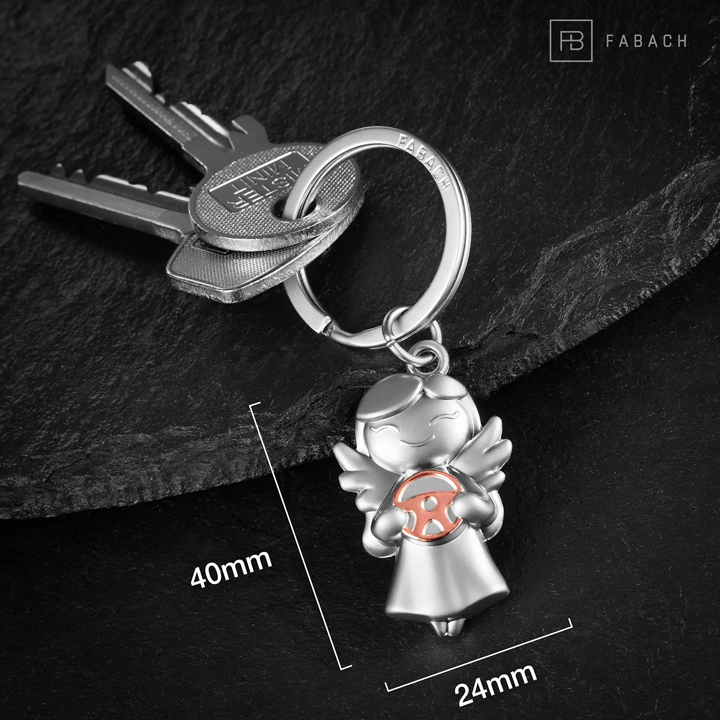 FABACH Anioł stróż breloczek do kluczy gwiazda z kierownicą – ostrożnie jeździć, anioł stróż dla kierowców – talizman auto – prezent na szczęście – różowe złoto, 1 Stück