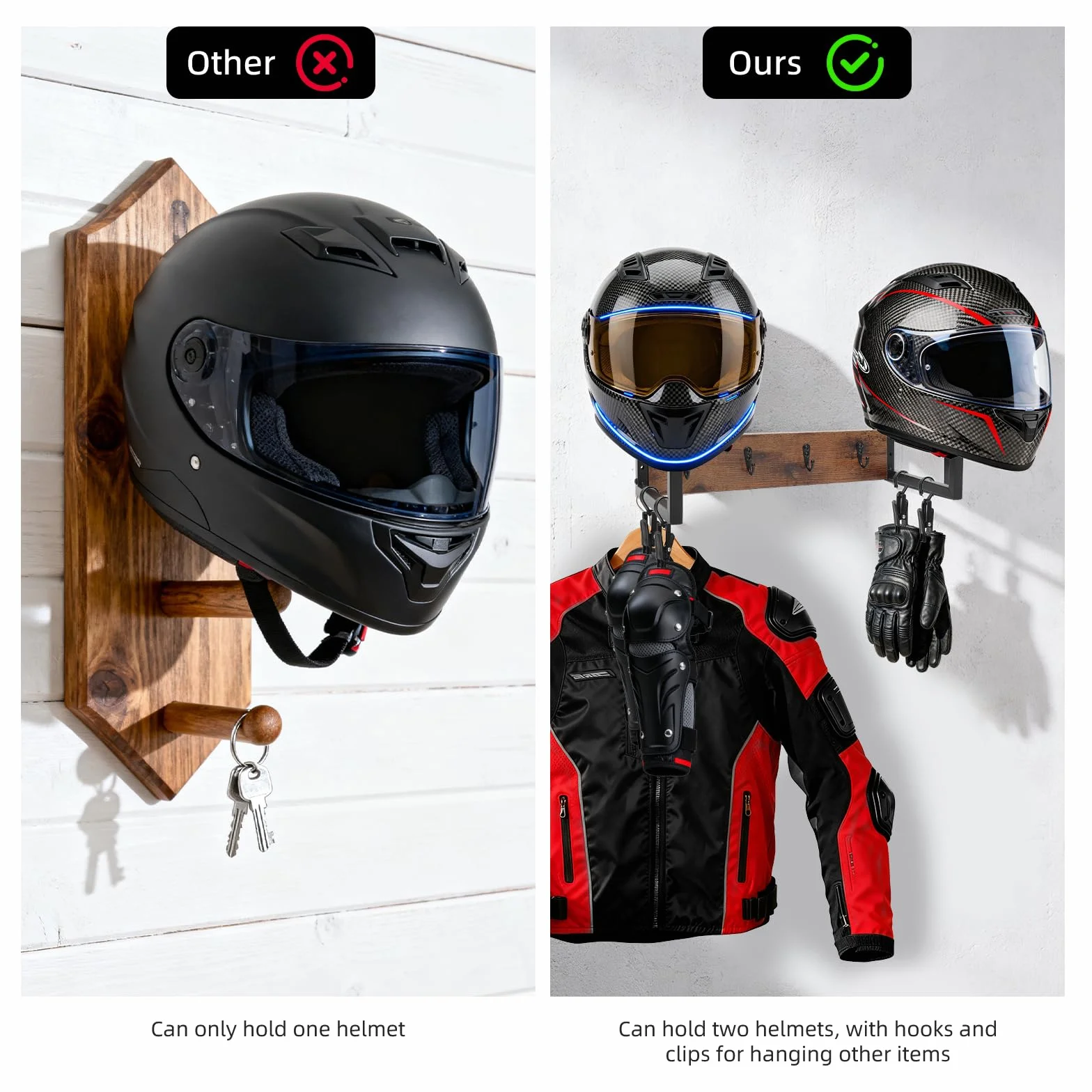 Uchwyt ścienny na kask motocyklowy, stojak z organizerem, do przechowywania akcesoriów motocyklowych