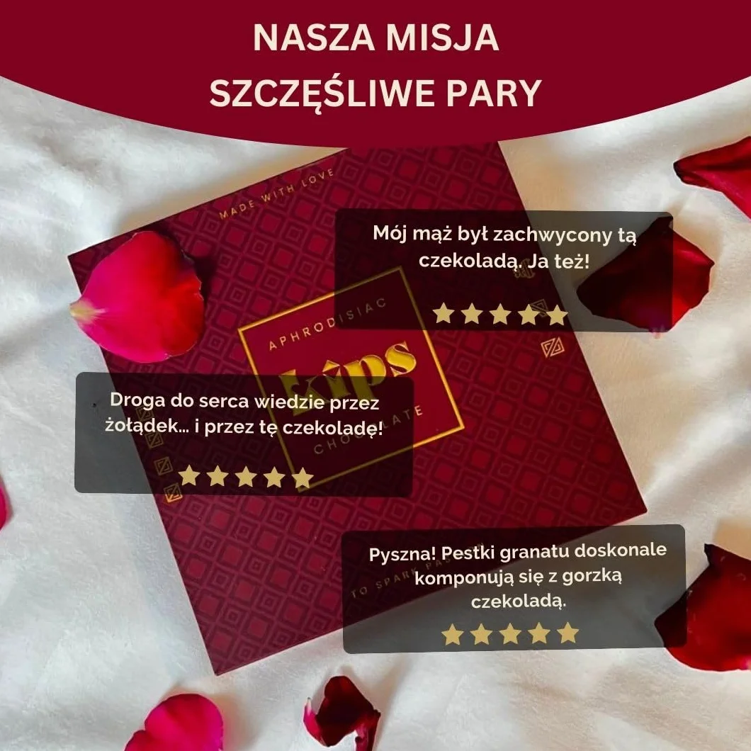 kips Czekolada gorzka dla par | Maca, Ashwagandha, Muira Puama, nasiona granatu | Prezent dla partnera | Made in Germany | 1 pudełko – 4 porcje – 100 g