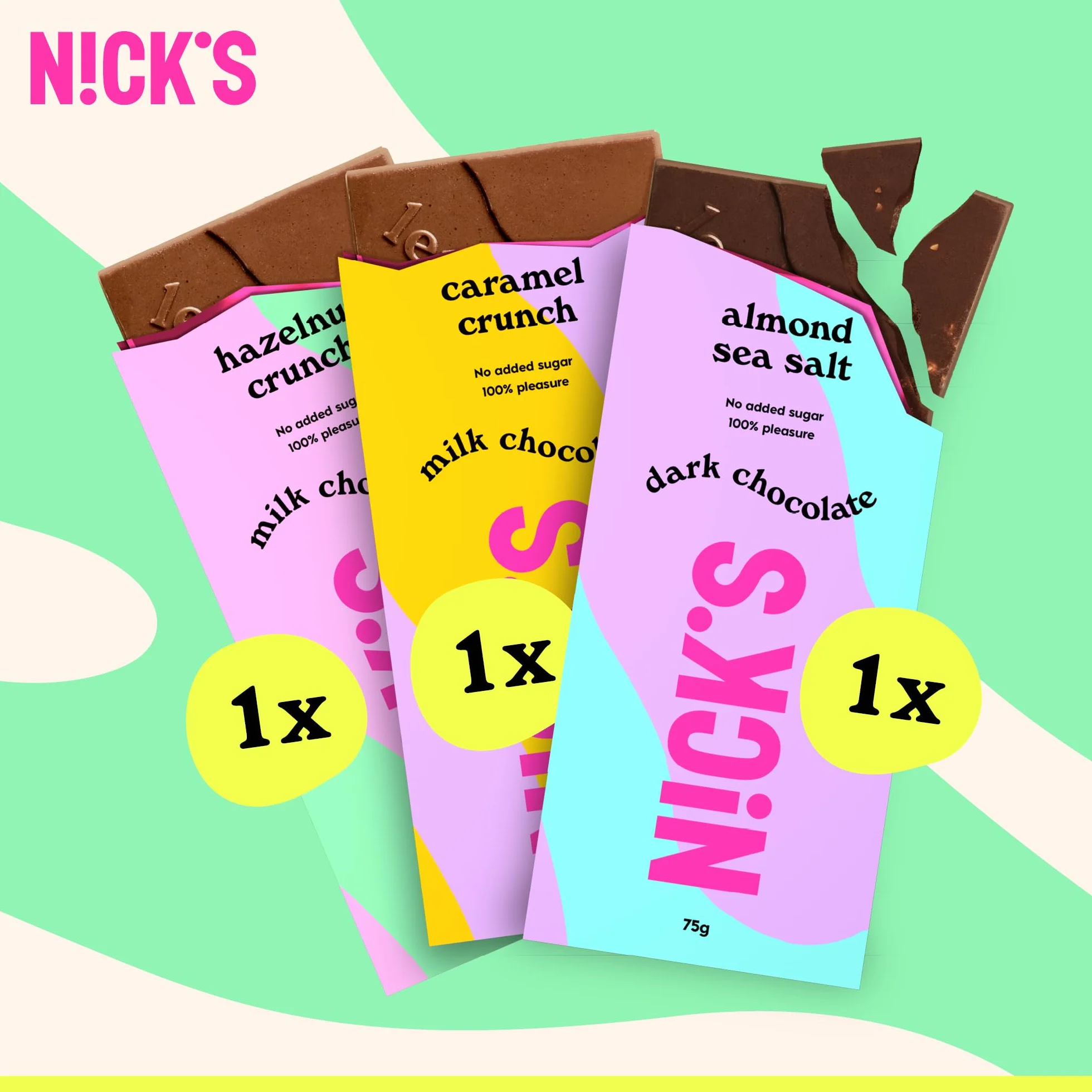 NICKS Mieszanka bloków czekolady, bloki czekolady keto bez dodatku cukru, bezglutenowe, Niskowęglowodanowe, bez oleju palmowego (3x75g)