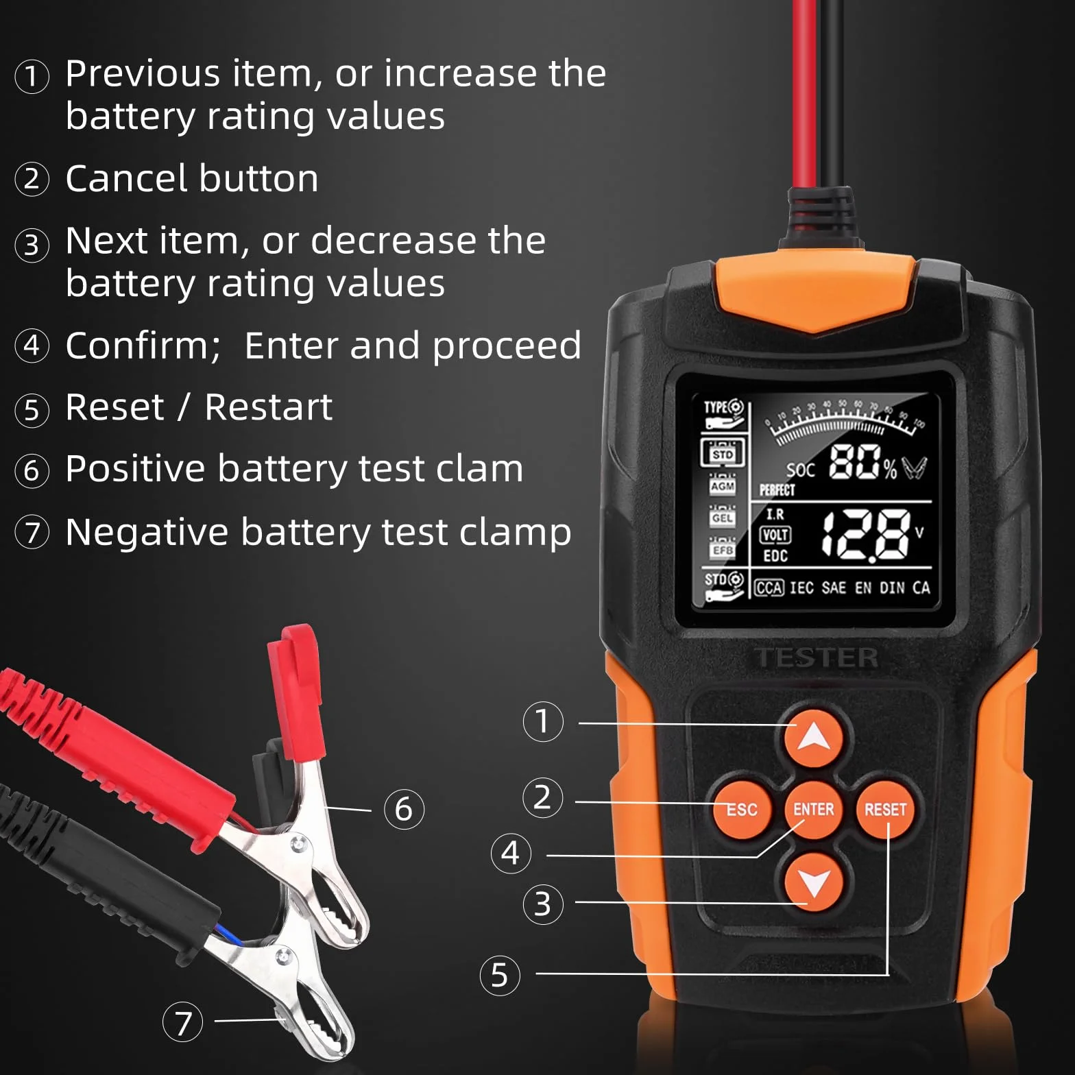 Miernik akumulatora 12V/24V LCD analizator ładowarki narzędzie diagnostyczne do samochodów/pojazdów elektrycznych/ciężarówek/pojazdów technicznych/akumulatorów AGM itp.