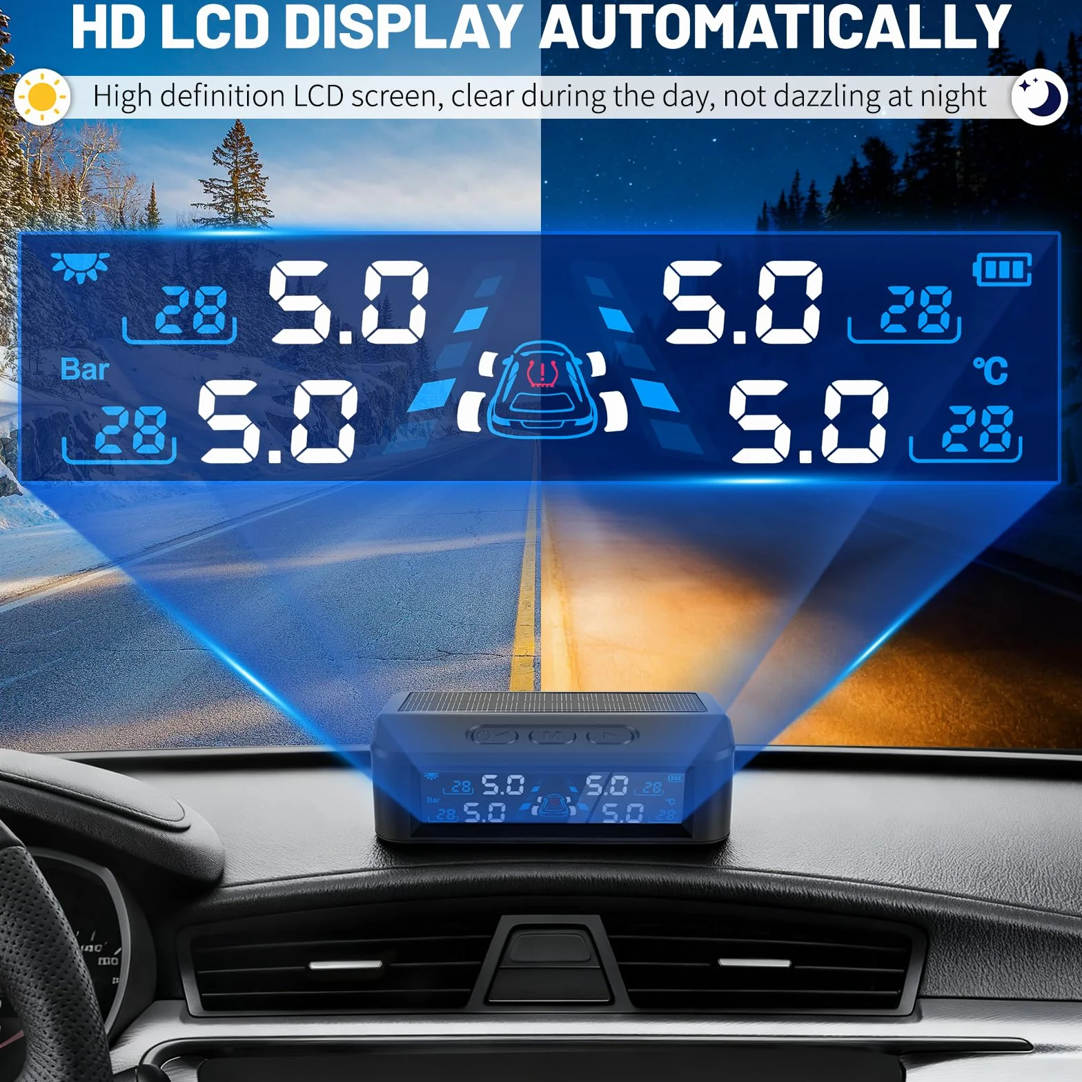 TPMS system monitorowania ciśnienia w oponach, ładowanie energią słoneczną/USB, alarmy w kabinie, alarmy temperatury, do kampera, sedana, SUV, MPV, przyczepy, motocykla itp., 4 czujniki