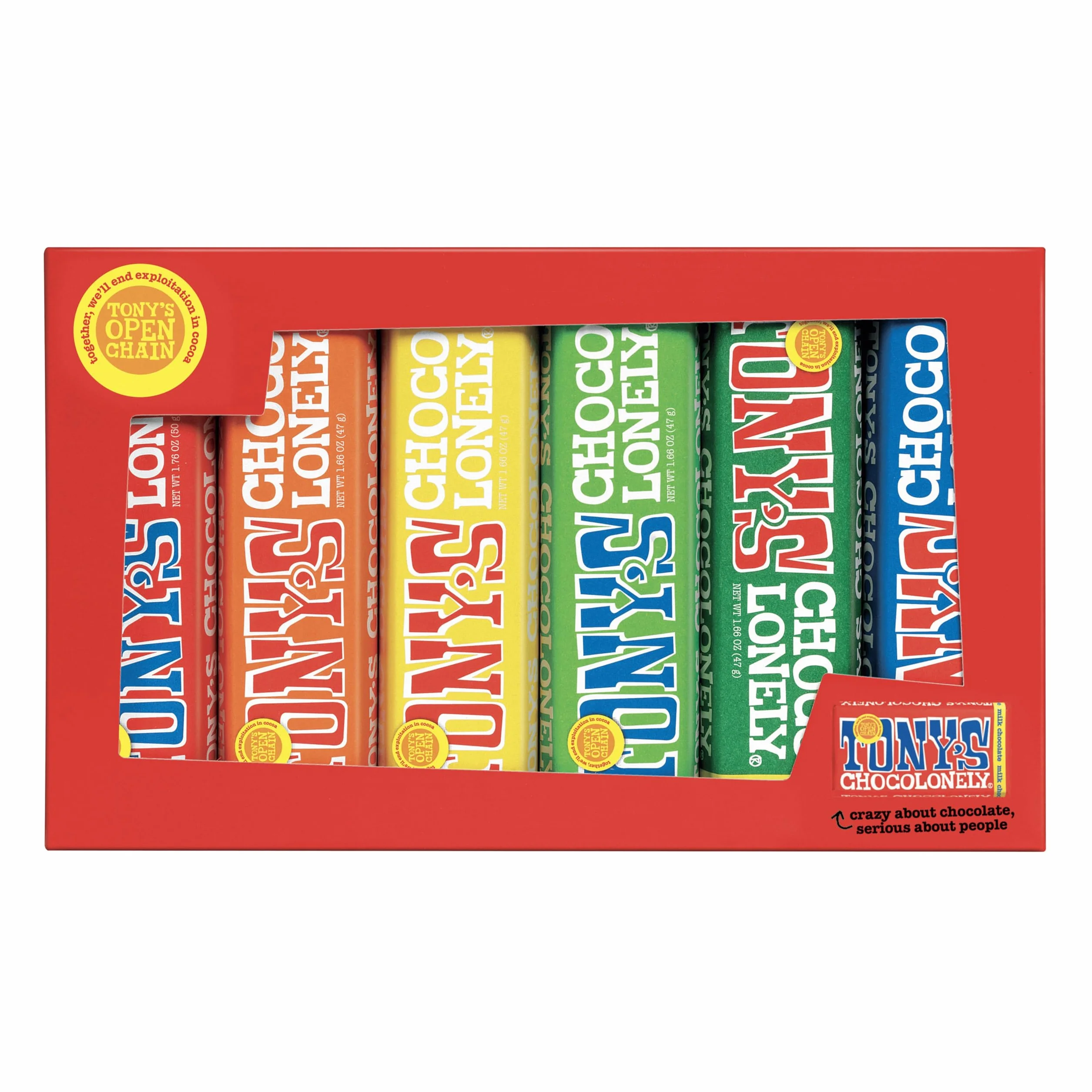 Tony's Chocolonely Rainbow Tasting Pack - 288 g, małe batoniki czekoladowe, pudełko upominkowe, 6 smaków, wegetariańska - belgijska czekolada Fairtrade