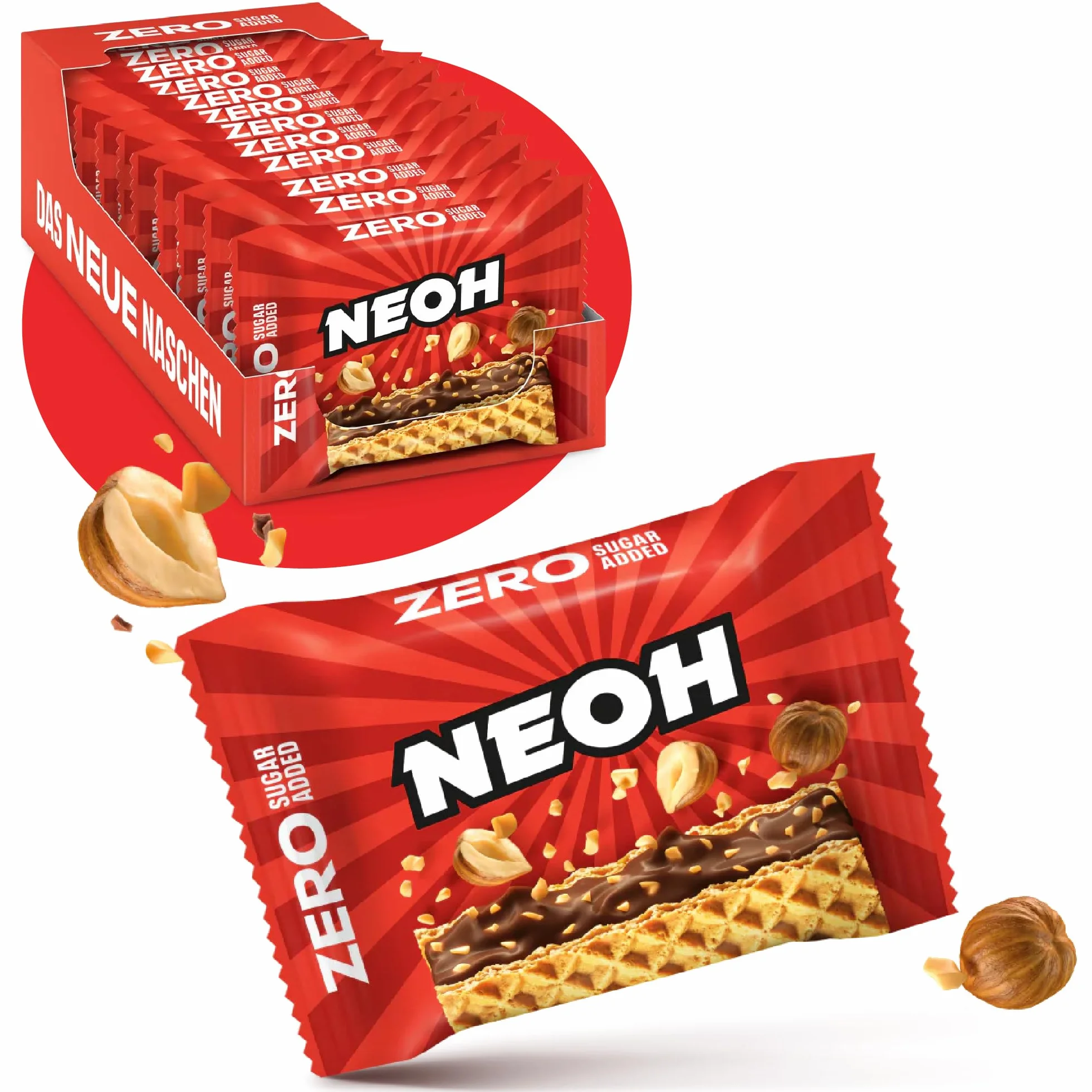 NEOH Niskowęglowodanowe wafle z czekoladą z orzechami laskowymi, 1 g cukru, 95 kcal, 21 g (12 sztuk)