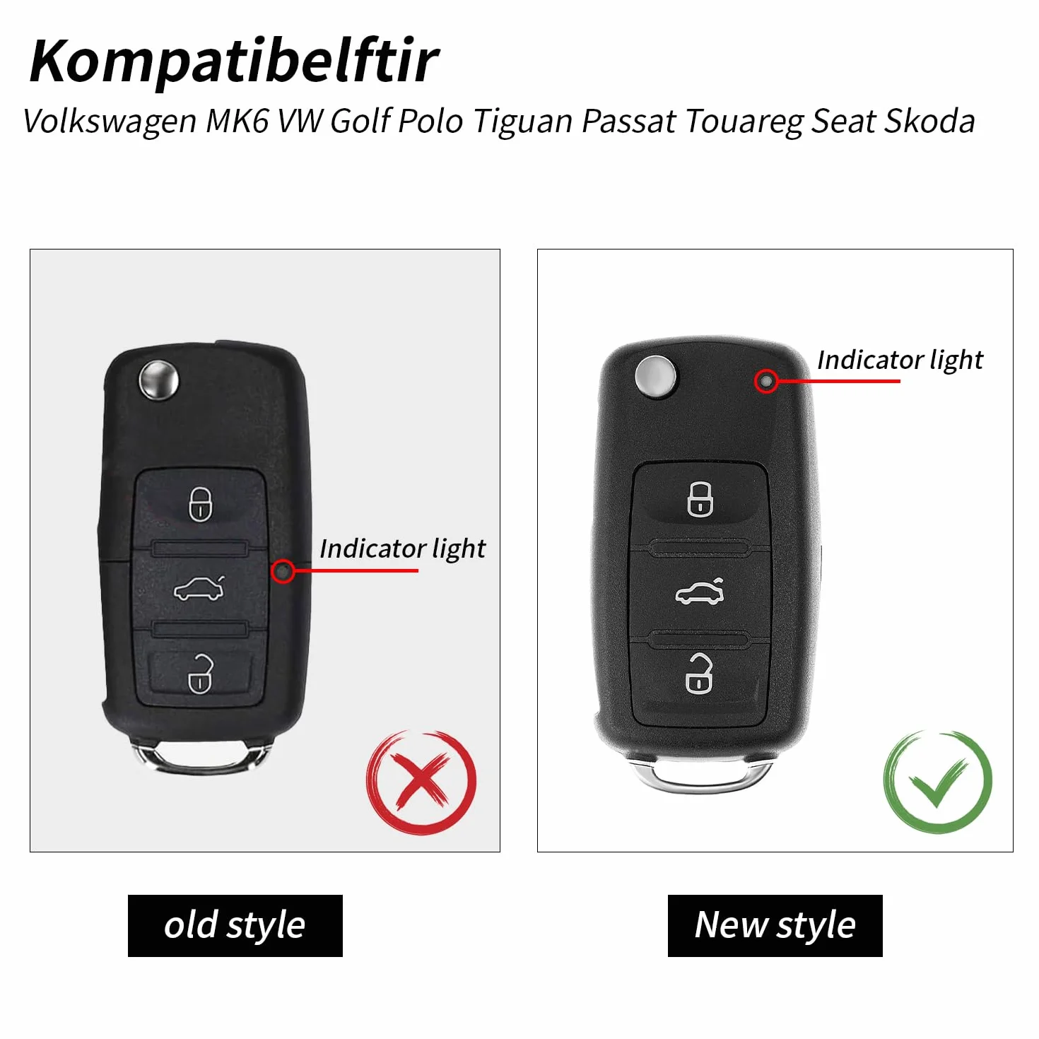 2 sztuki etui na klucze z pilotem, kompatybilne z etui na klucze VW, pokrowiec na klucze samochodowe kompatybilny z Polo MK6, Golf, Skoda, Tiguan, Touareg, Seat