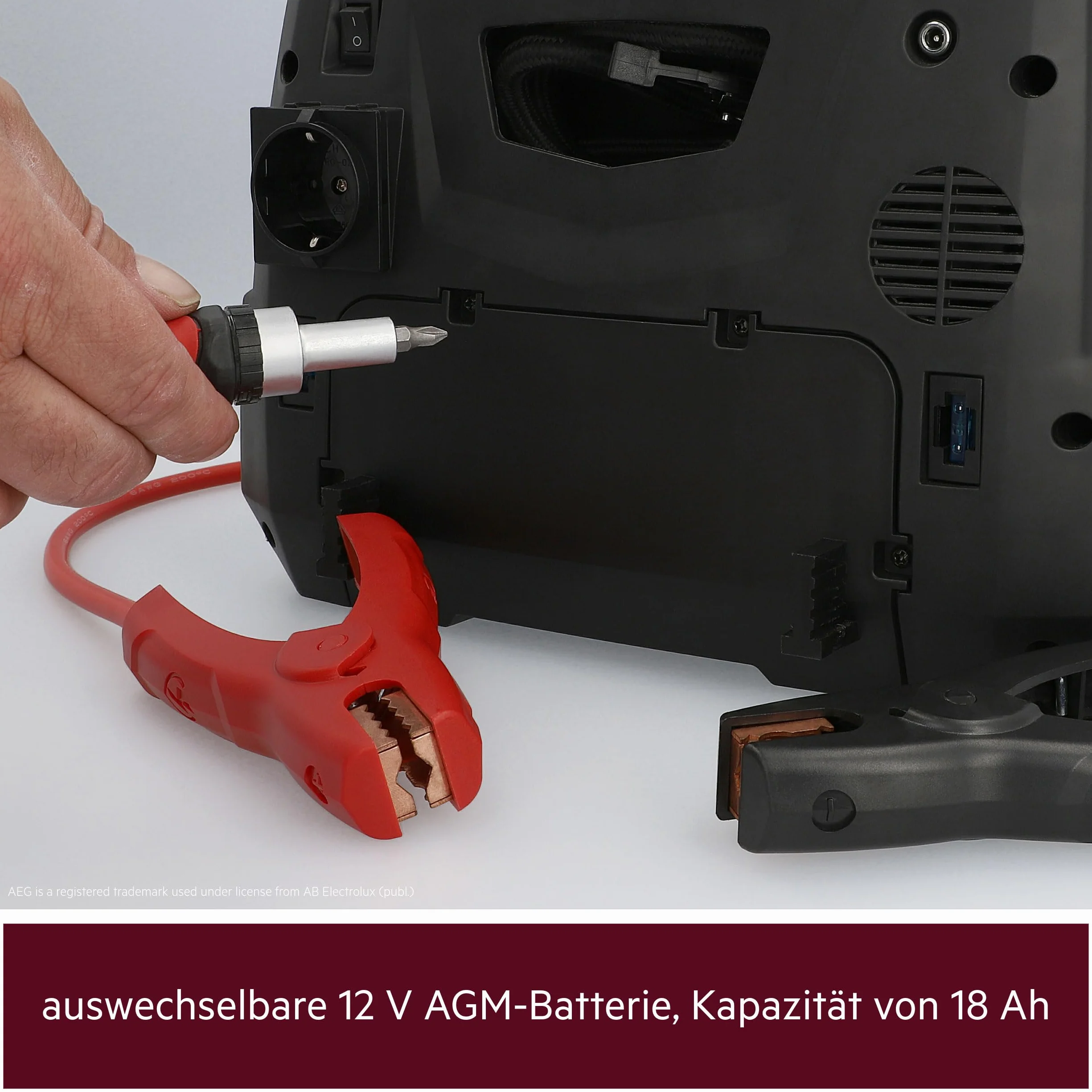 AEG Przenośna stacja energetyczna 12 V, urządzenie ułatwiające rozruch, stacja zasilająca ze sprężarką powietrza, przetwornica napięcia 220 V, gniazdko z 4 USB, kompatybilna z samochodami osobowymi,