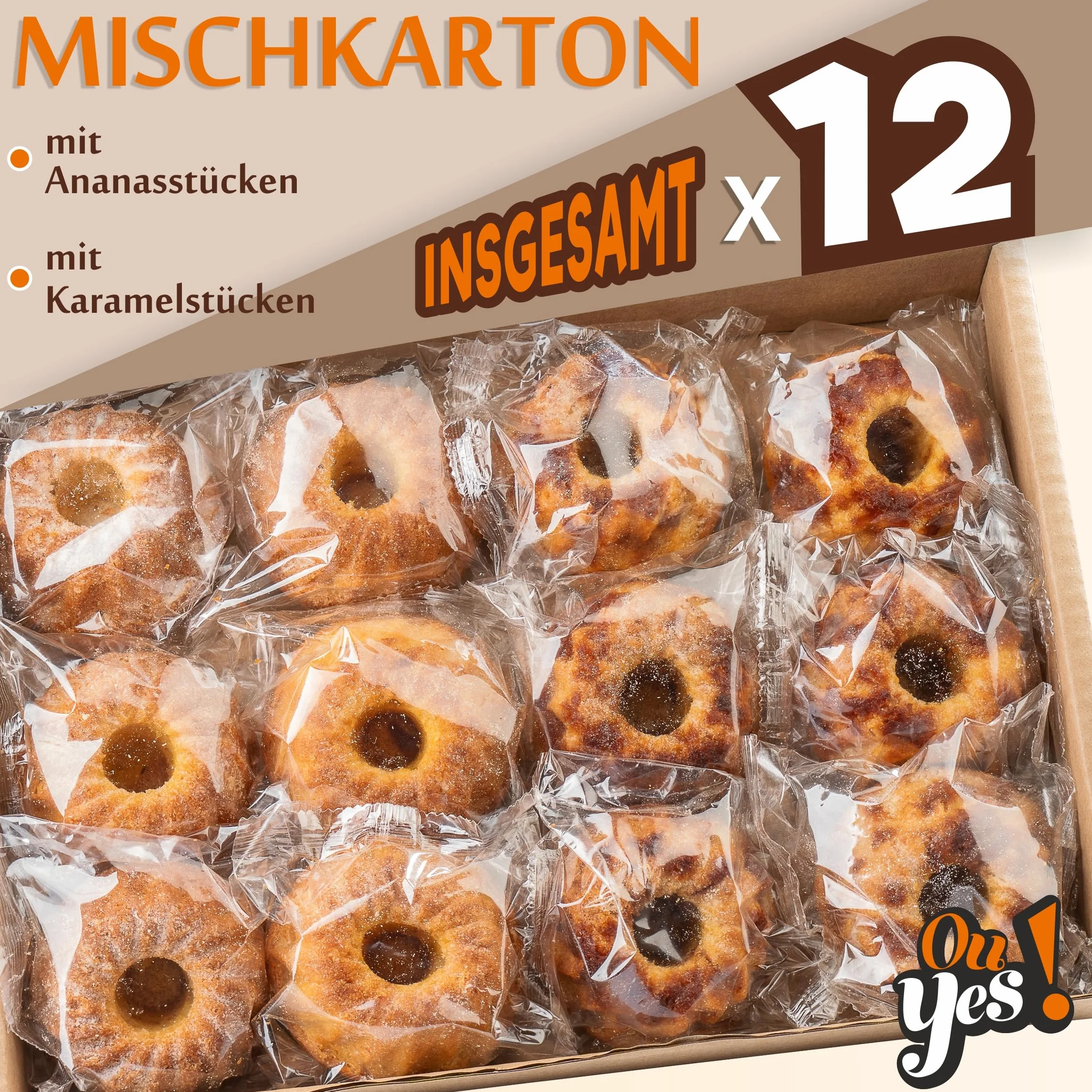 Ou Yes! Muffins 12 szt. 612 g Mix 2 smaki ananas karmel