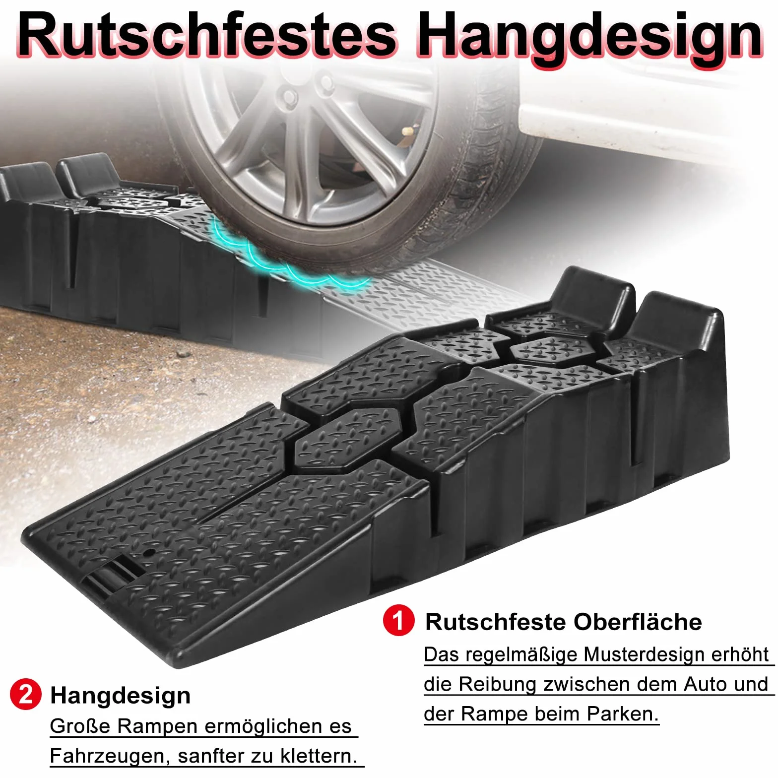 NAIZY Zestaw 2 ramp najazdowych 90x33x22,5 cm do 2,5 ton czarne