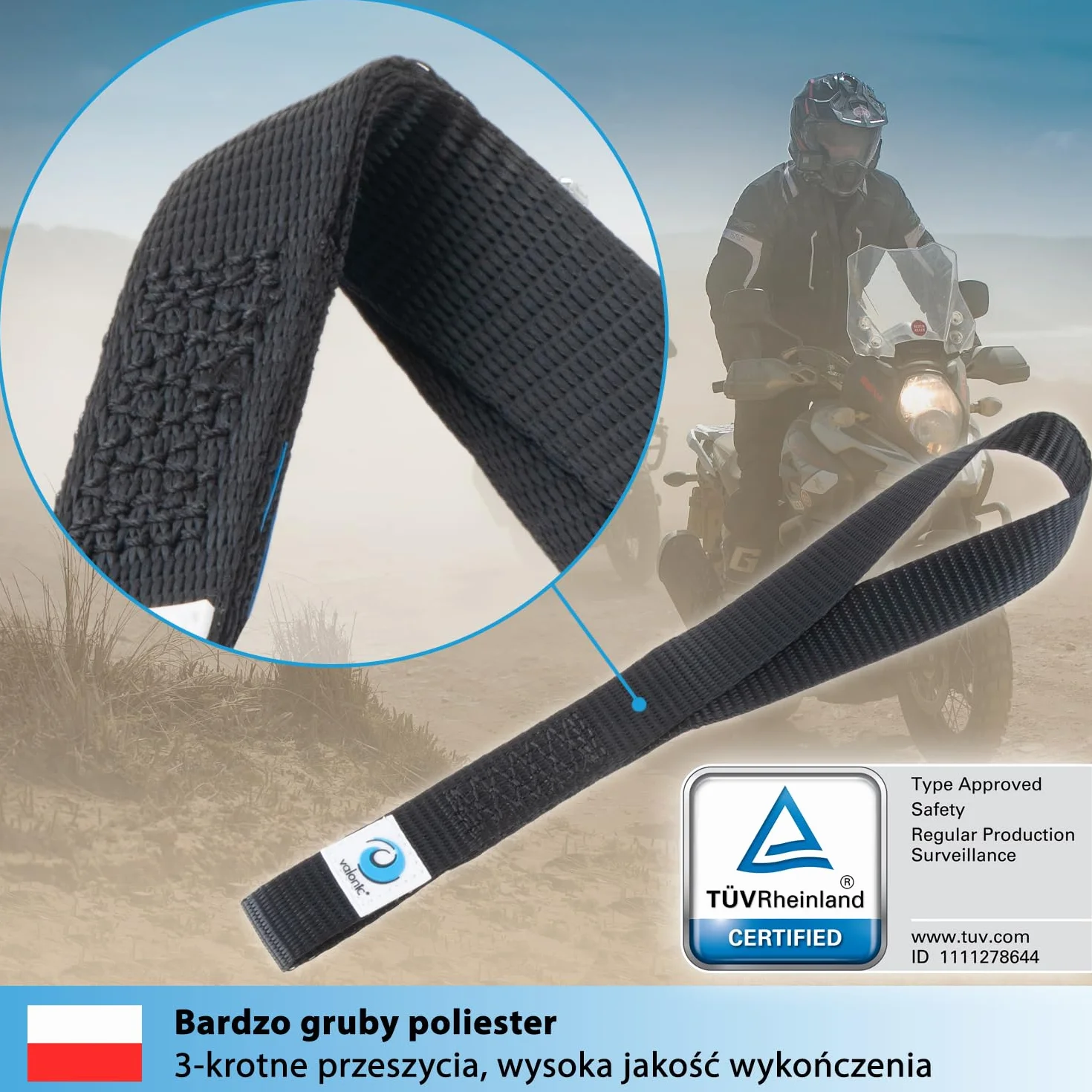 valonic Falcon - 4X Pętle mocujące, 30 cm, 25 mm, 1000 kg, TÜV Rheinl. Certyfikat EN 12195-2 - czarny, pętle pasów do transportu motocykli, pas mocujący, pasy mocujące, samochód, pętla mocująca