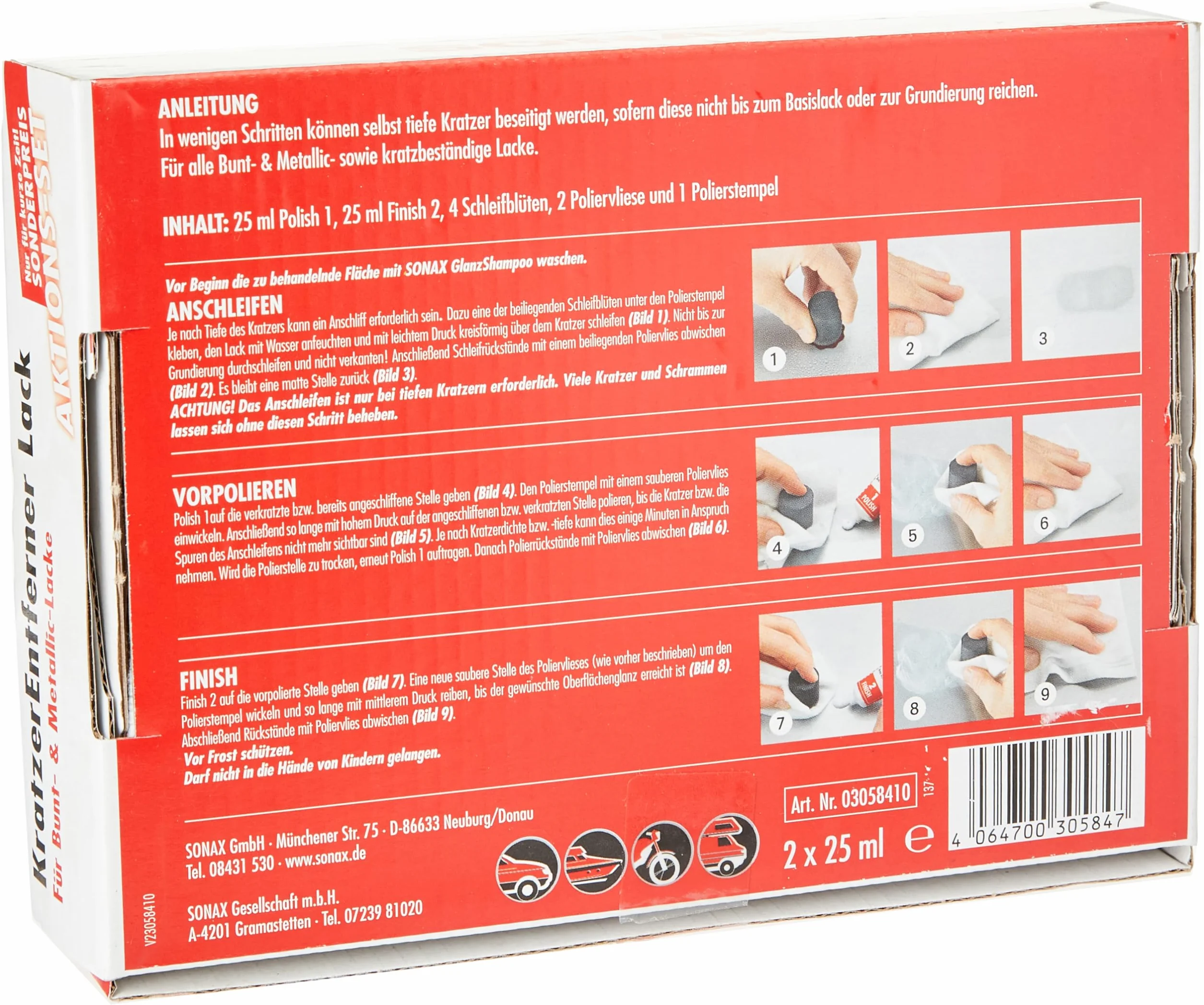 SONAX Zestaw działań do usuwania zarysowań lakieru (2 x 25 ml) usuwa zadrapania i zadrapania z lakierów bezbarwnych | nr art. 03058410