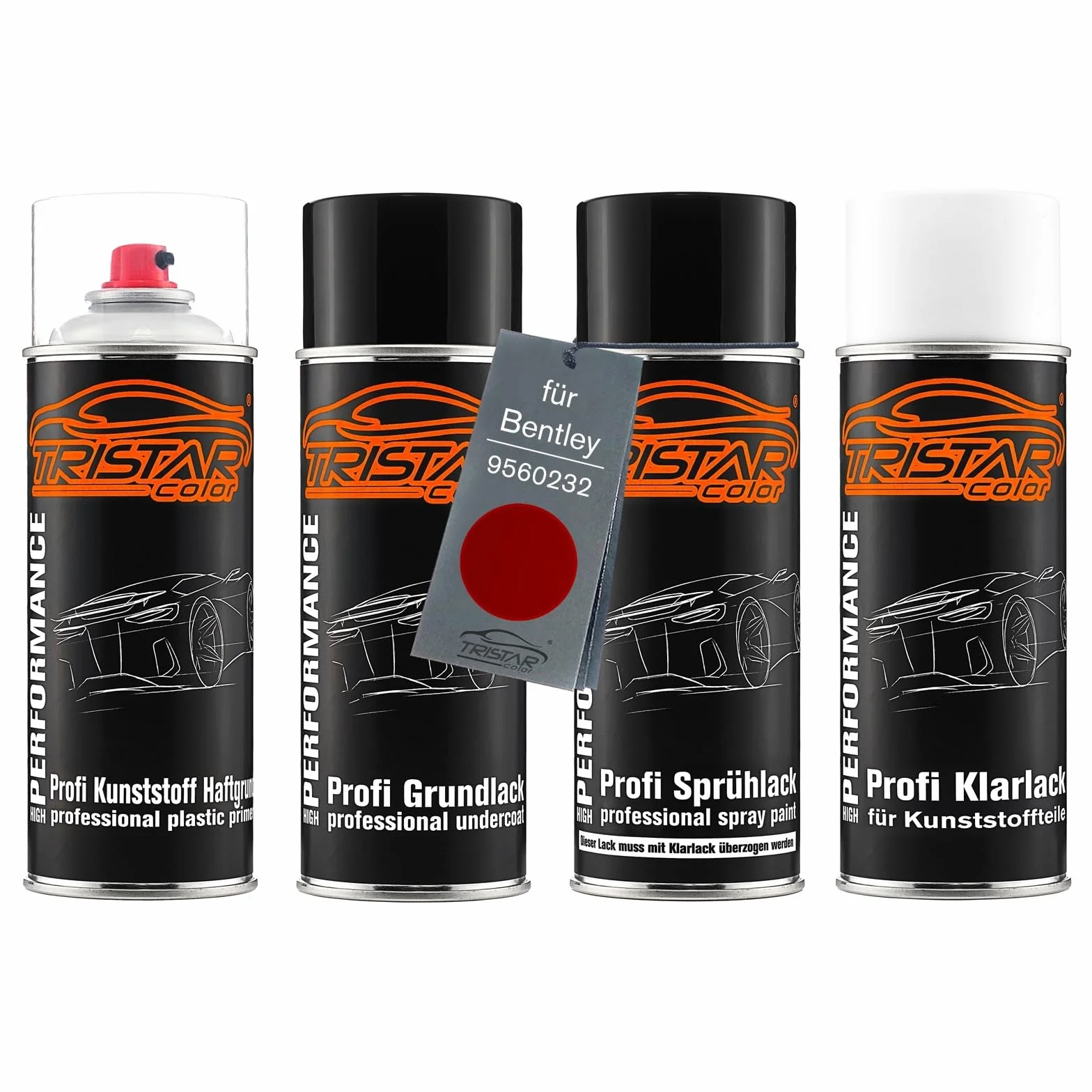 TRISTARcolor Zestaw w sprayu Lakier samochodowy do tworzywa sztucznego dla Bentley 9560232 Candy Red Perl podkladu przyczepnego lakieru bazowego lakieru bezbarwnego z miekkim dodatkiem