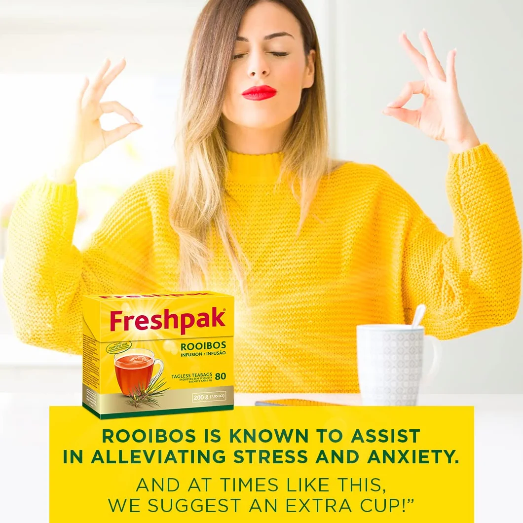Freshpak Rooibos Tea 80 Tagless Teabags Natural Caffeine Free Keto Friendly South Africa Non GMO