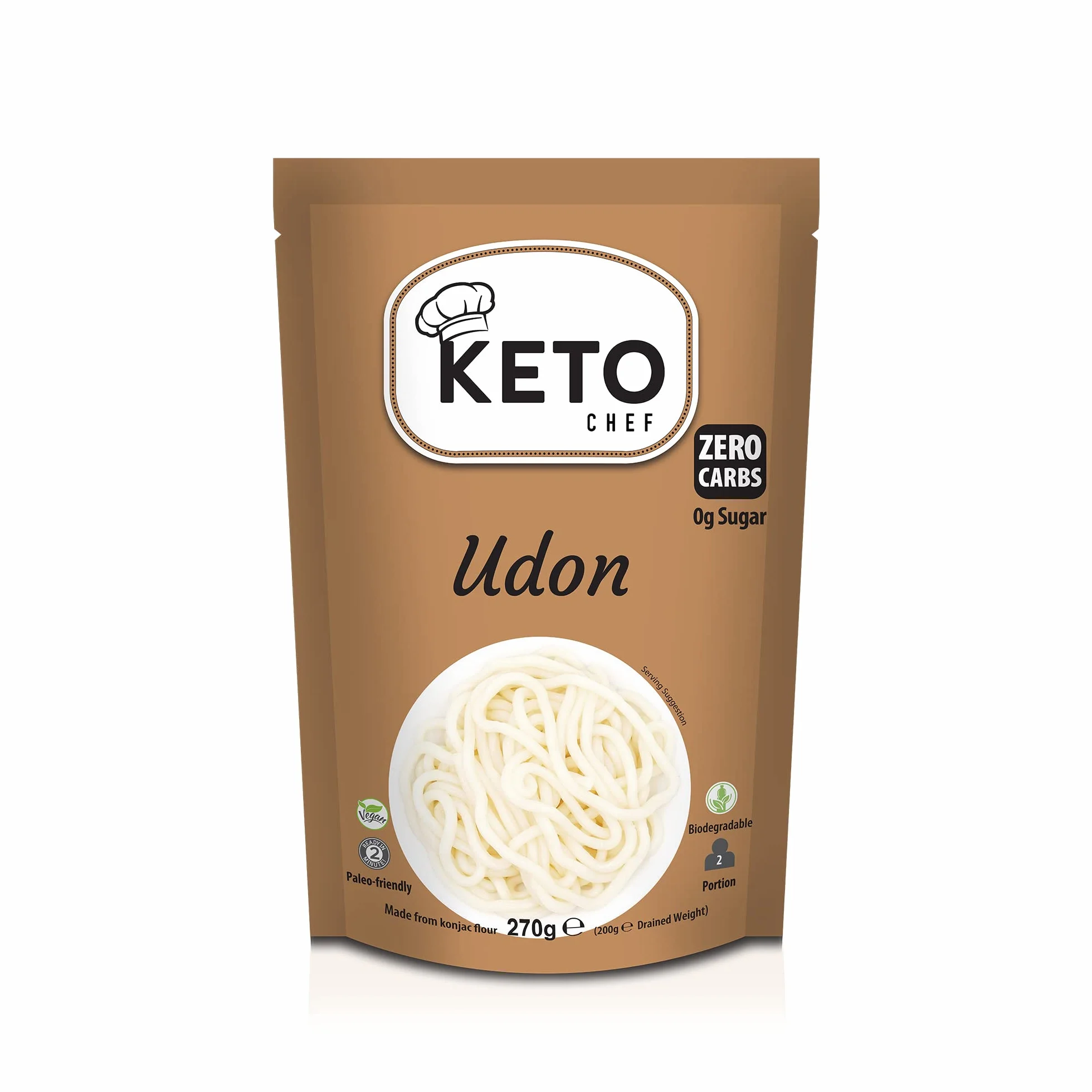 Keto Chef Gruby makaron instant Udon - Konjac wegański makaron, bez tłuszczu, cukru i węglowodanów, z mąki, zdrowe, niskokaloryczne jedzenie, gotowe do spożycia, 270 g