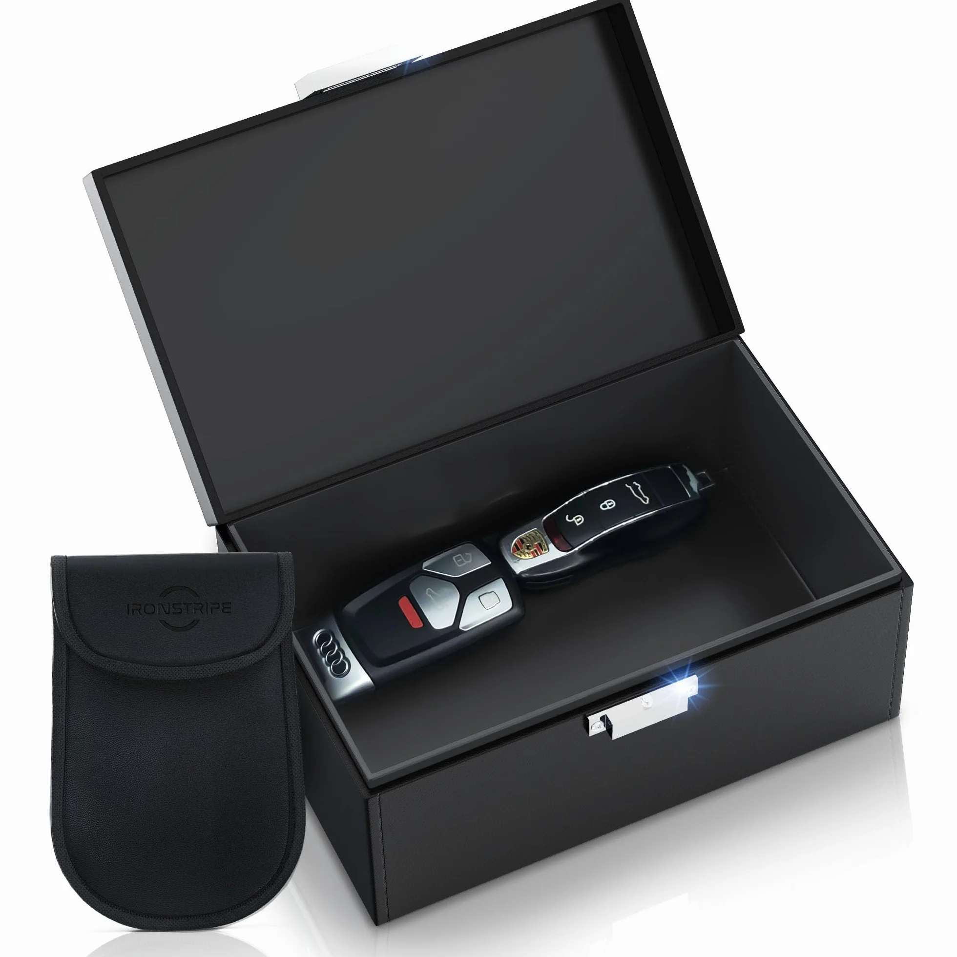 Pudełko ochronne Ironstripe Keyless Go na kluczyki samochodowe, bardzo duże 19 x 12 x 9 cm, pudełko chroniące przed kradzieżą Keyless Go, dodatkowe etui na kluczyki Faraday