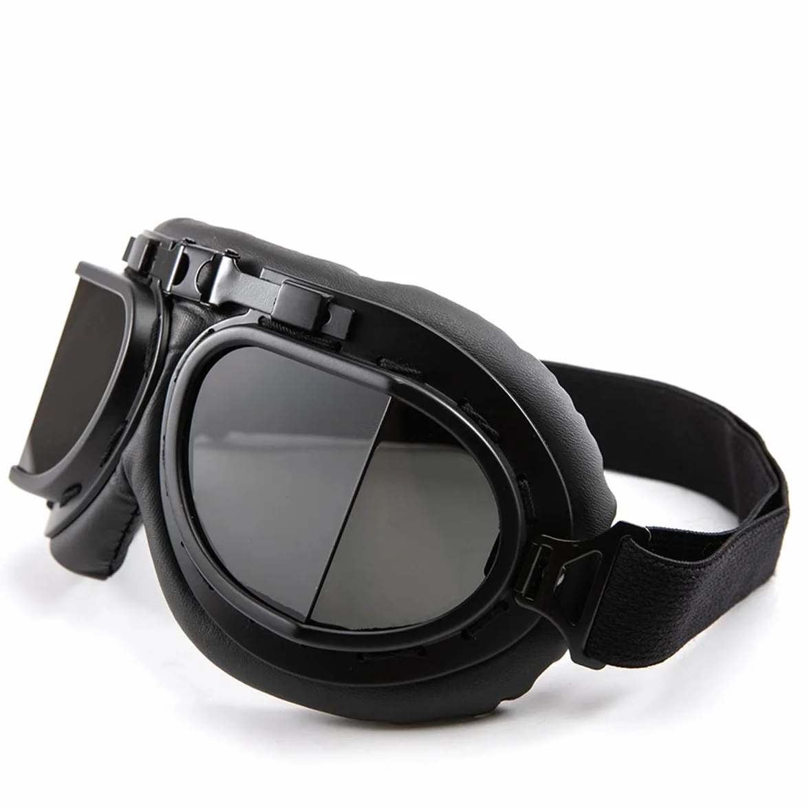 Okulary motocyklowe w stylu retro, ochrona oczu, skóra PU, dla mężczyzn i kobiet (czarna soczewka)