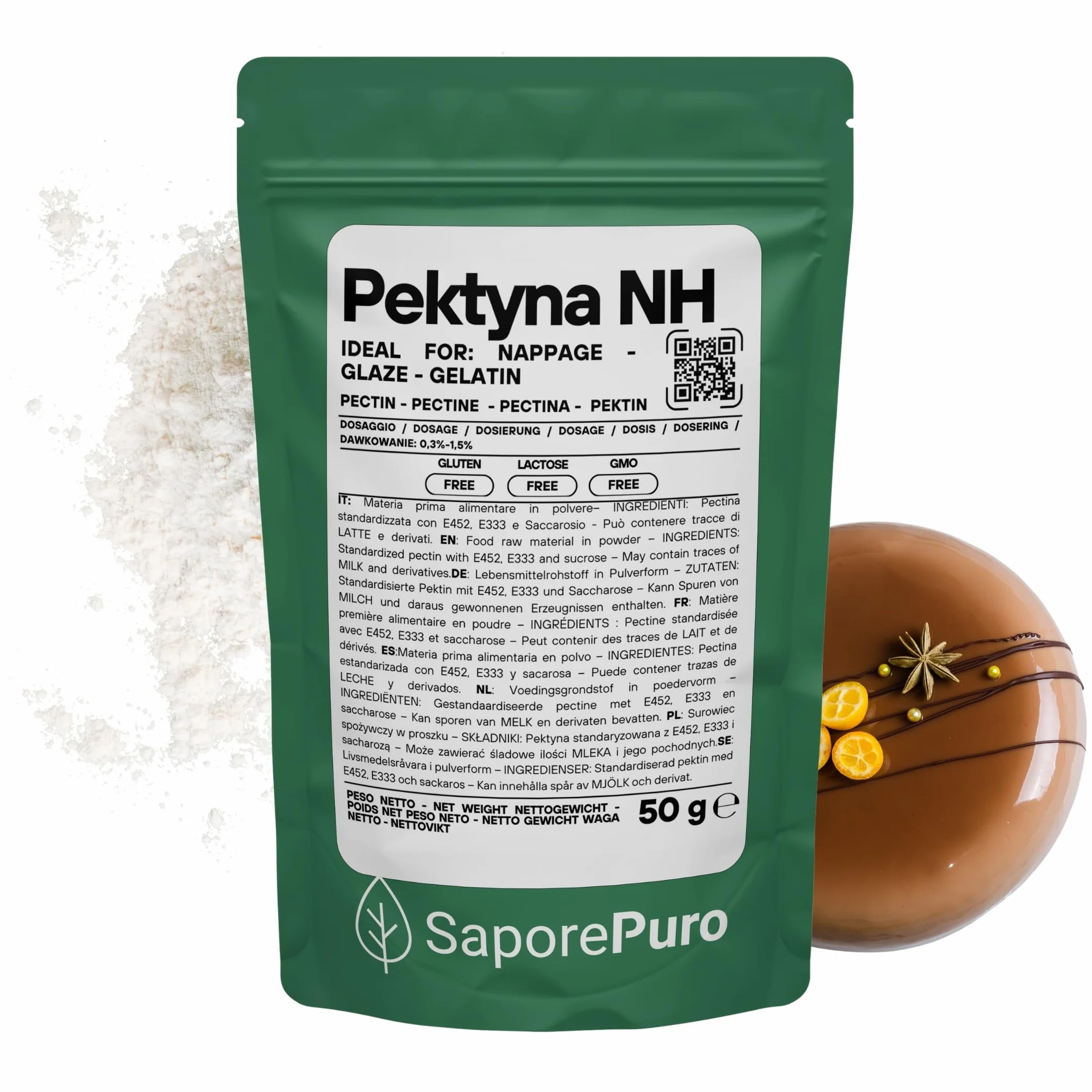 SaporePuro – Pektyna NH 50 g | Idealna do Nappage, Polew i Galaretek | Wysoka Uniwersalność, Rozpuszczalna w Wodzie, Bezglutenowa