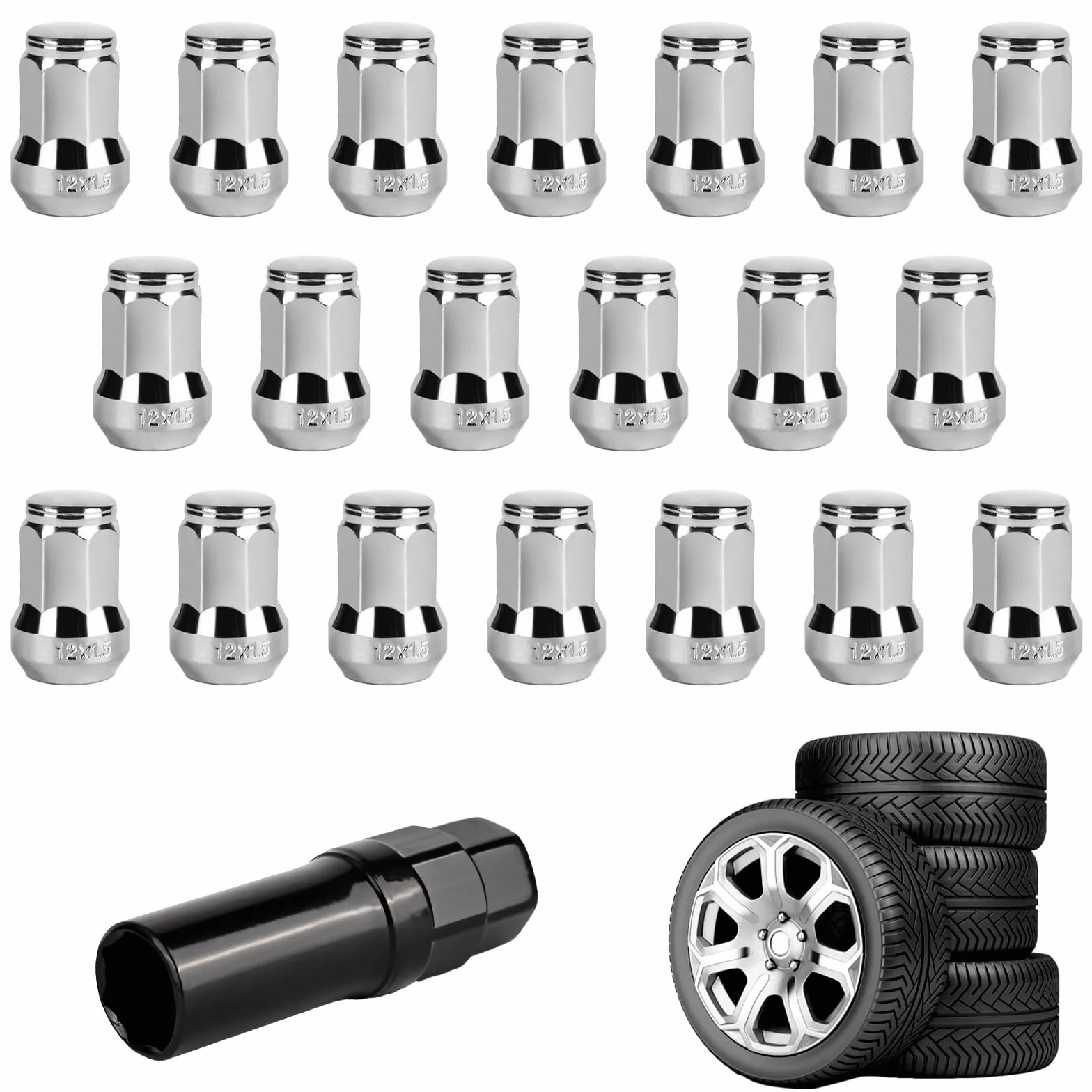 20 sztuk nakrętek do kół M12 x 1,5, zamknięty kołnierz stożkowy 60°, stal węglowa do modeli Ford, Toyota, Honda, Mazda
