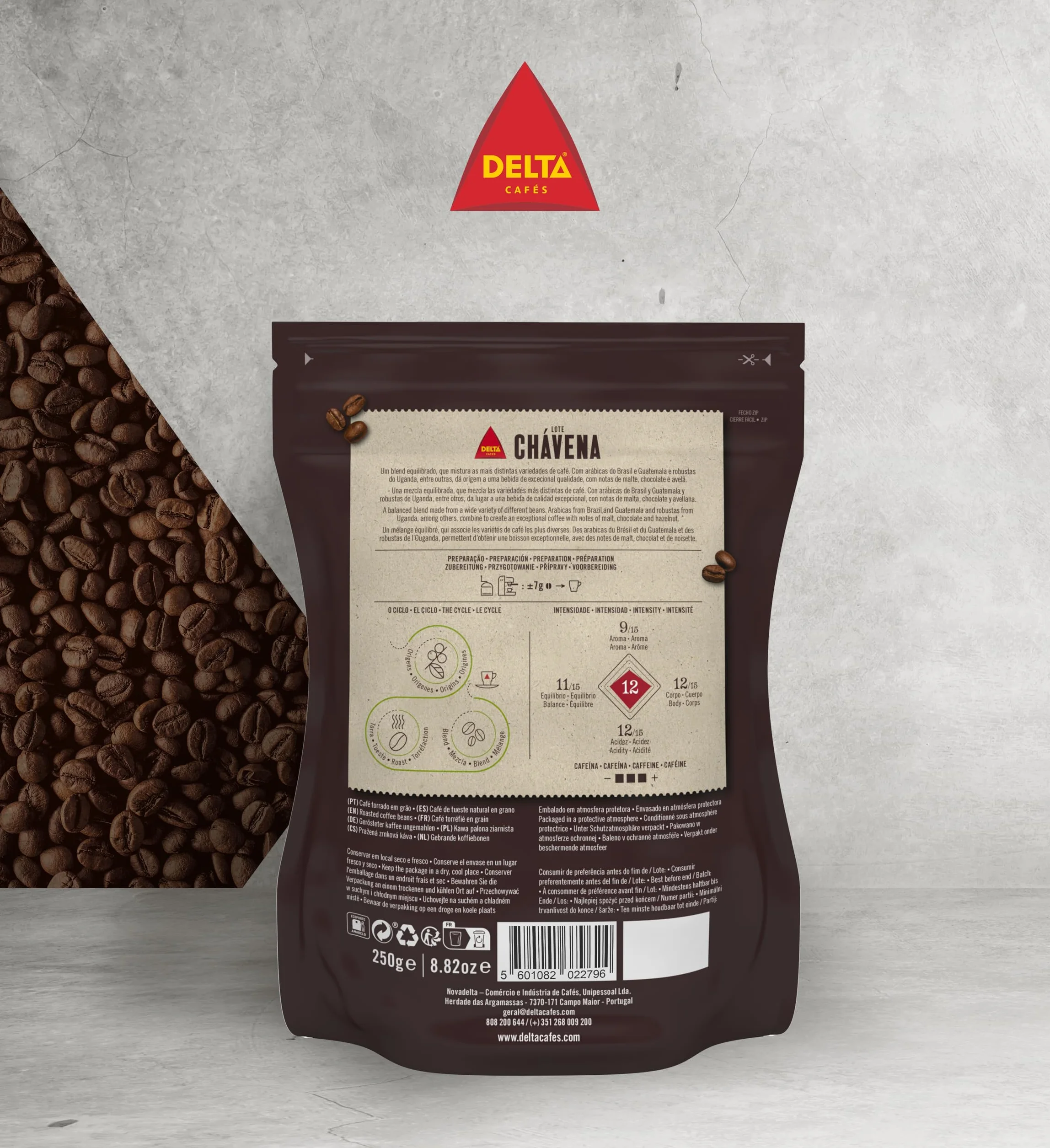 Delta Palona Arabica i Robusta pełne ziarna kawy 250 g