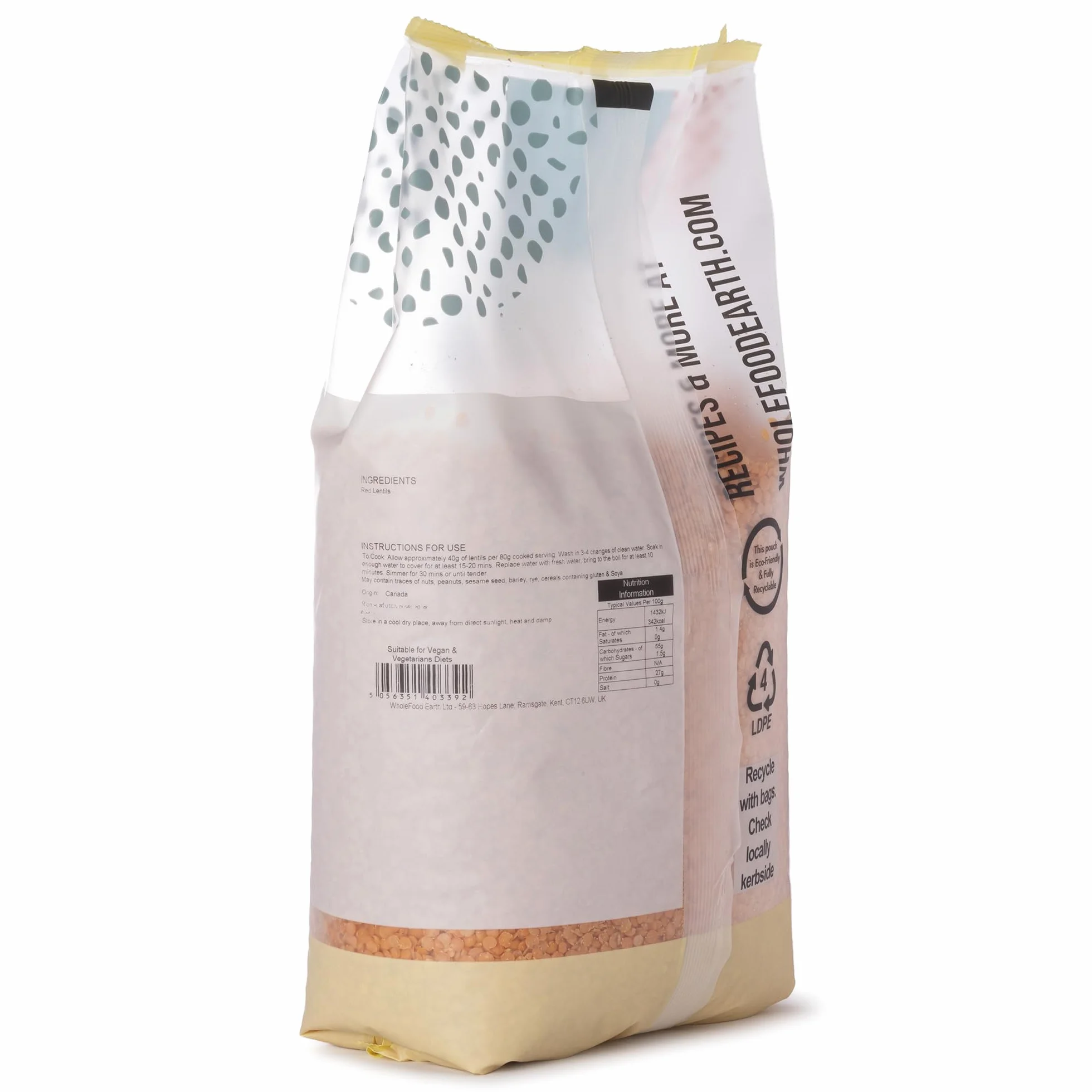 Wholefood Earth Czerwona Soczewica Połupana bez GMO 3 kg