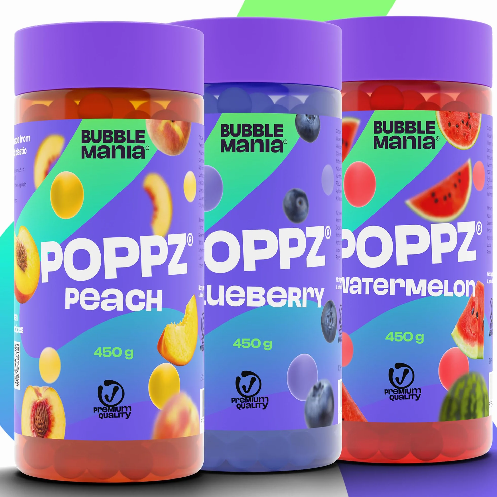 Popping Boba Perły Owocowe do Bubble Tea - Arbuz, Brzoskwinia, Jagoda - Bubble Mania