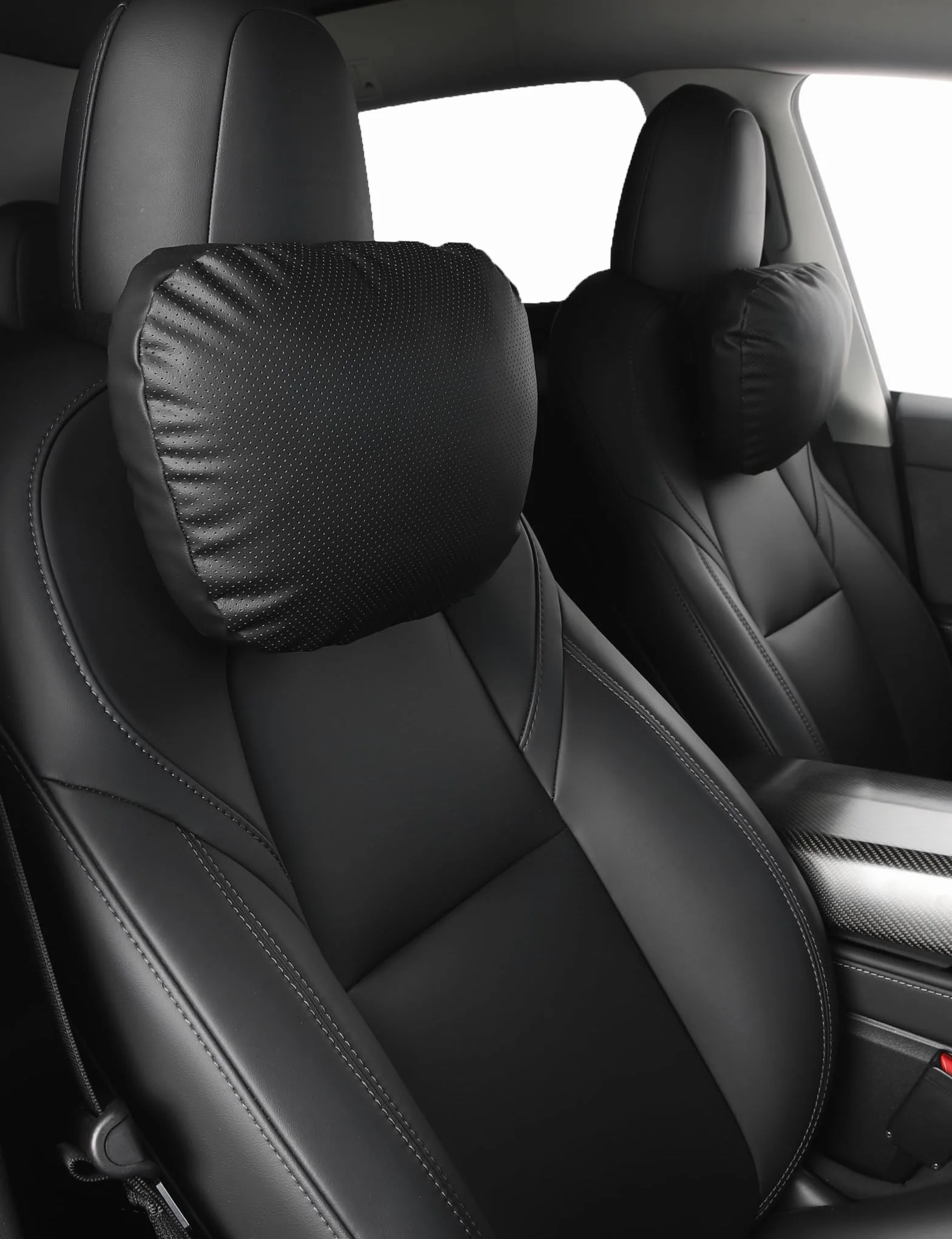 TPARTS Skórzana poduszka na kark TPARTS dla Tesla Model Y/X/3/S, akcesoria do Tesla Model 3, akcesoria do Tesla Model Y, poduszka na szyję do samochodu do podróży (1 szt. Czarna)