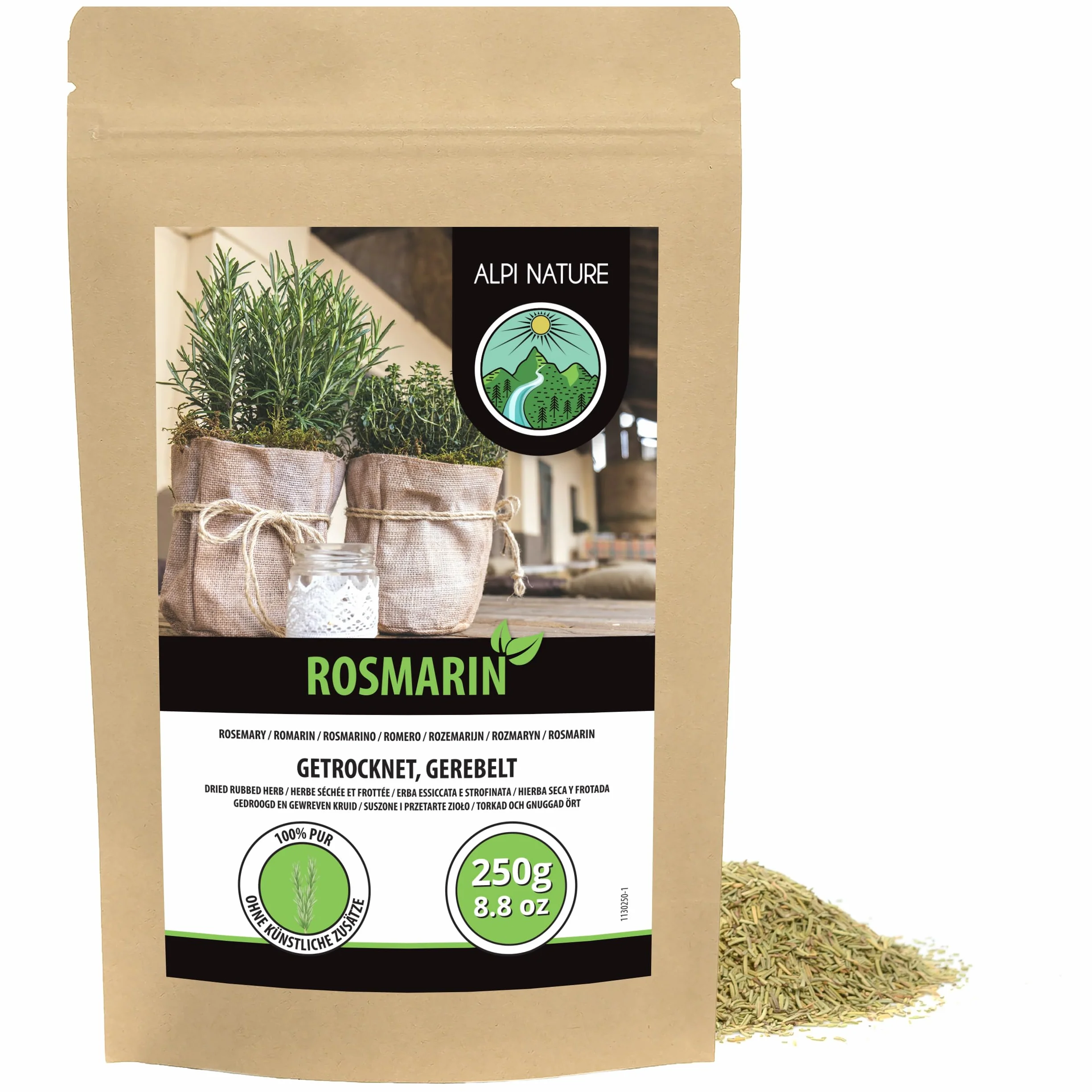 Alpi Nature Suszony Rozmaryn 250g, Suszone i Rozcierane Liście, Ziele Rozmarynu do Gotowania