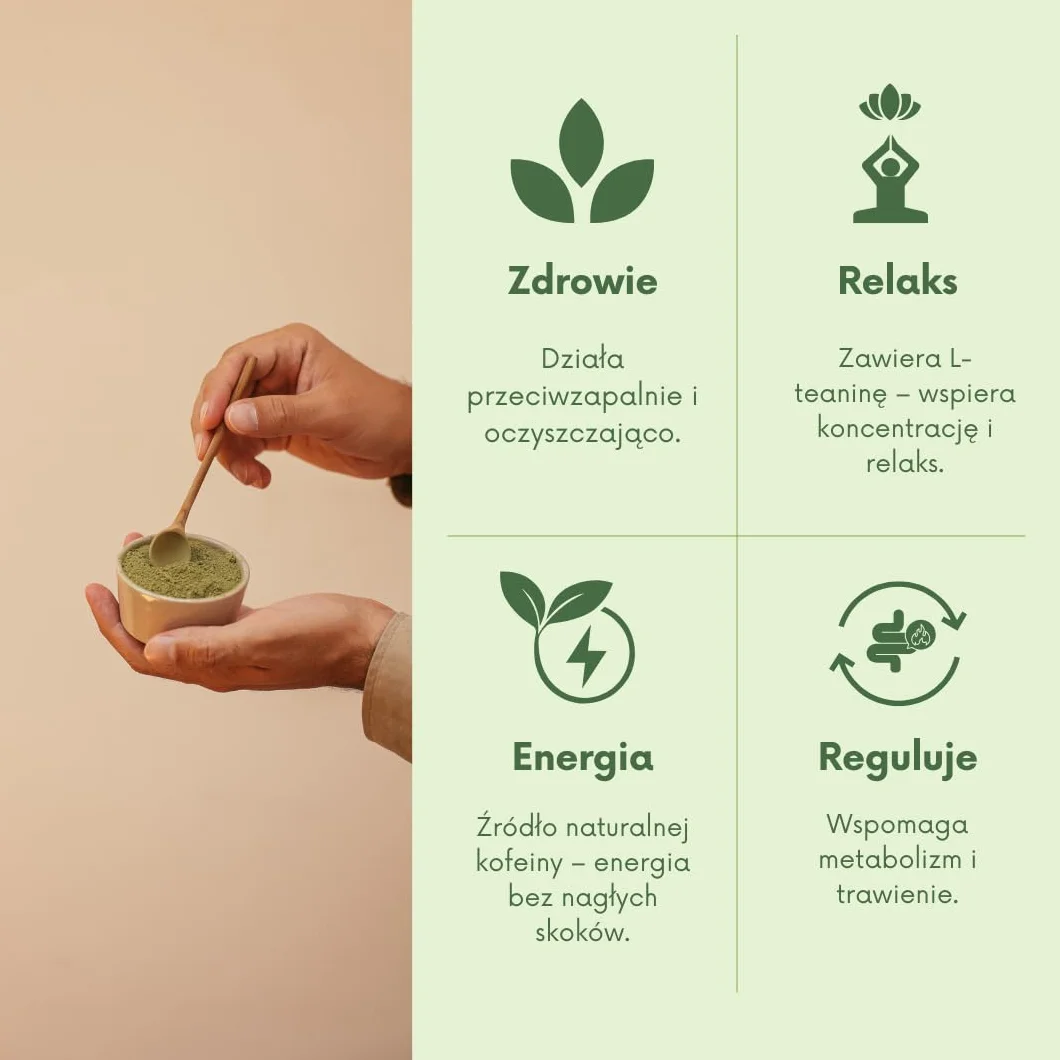 I-Organic Organiczna chińska matcha 100g, Zielona herbata w proszku, Bogata w antyoksydanty L-teaninę kofeinę, Wspomaga metabolizm, Poprawia koncentrację i poziom energii