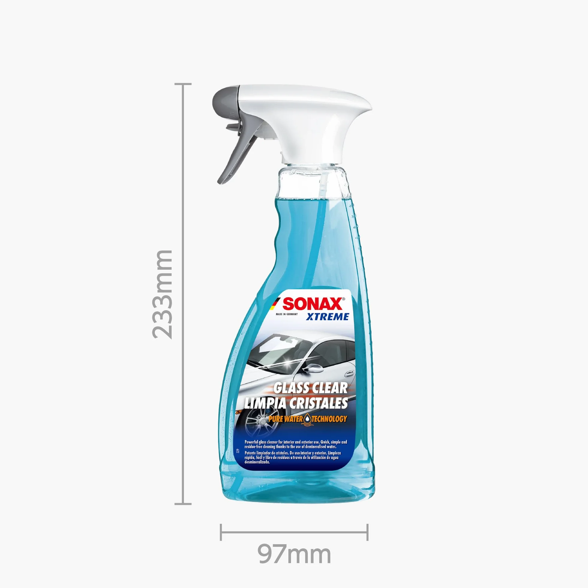 SONAX XTREME GLASS CLEAR - Technologia czystej wody (500 ml) - Wydajny środek do czyszczenia szkła do użytku wewnątrz i na zewnątrz | Nr artykułu 02382410-544