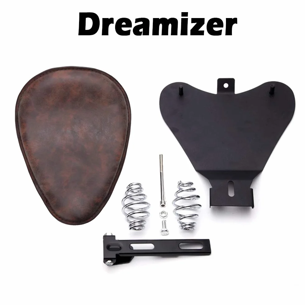 DREAMIZER motocyklowe skórzane siedzisko bobber, retro motocyklowe pojedyncze siedzenie ze wspornikiem sprężynowym, płyta podstawowa, zamiennik dla Sportster XL883 1200 48 Chopper, niestandardowe