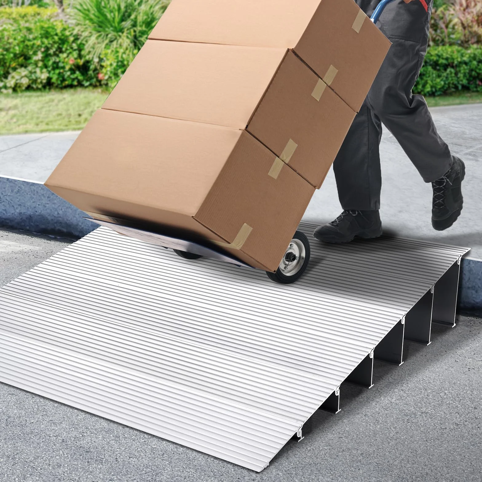 VEVOR Rampa progowa wysokość 15,2 cm, poręcz do wózków inwalidzkich, nośność 362,8 kg, aluminiowa regulowana rampa modułowa do wózków inwalidzkich, skuterów, wózków elektrycznych