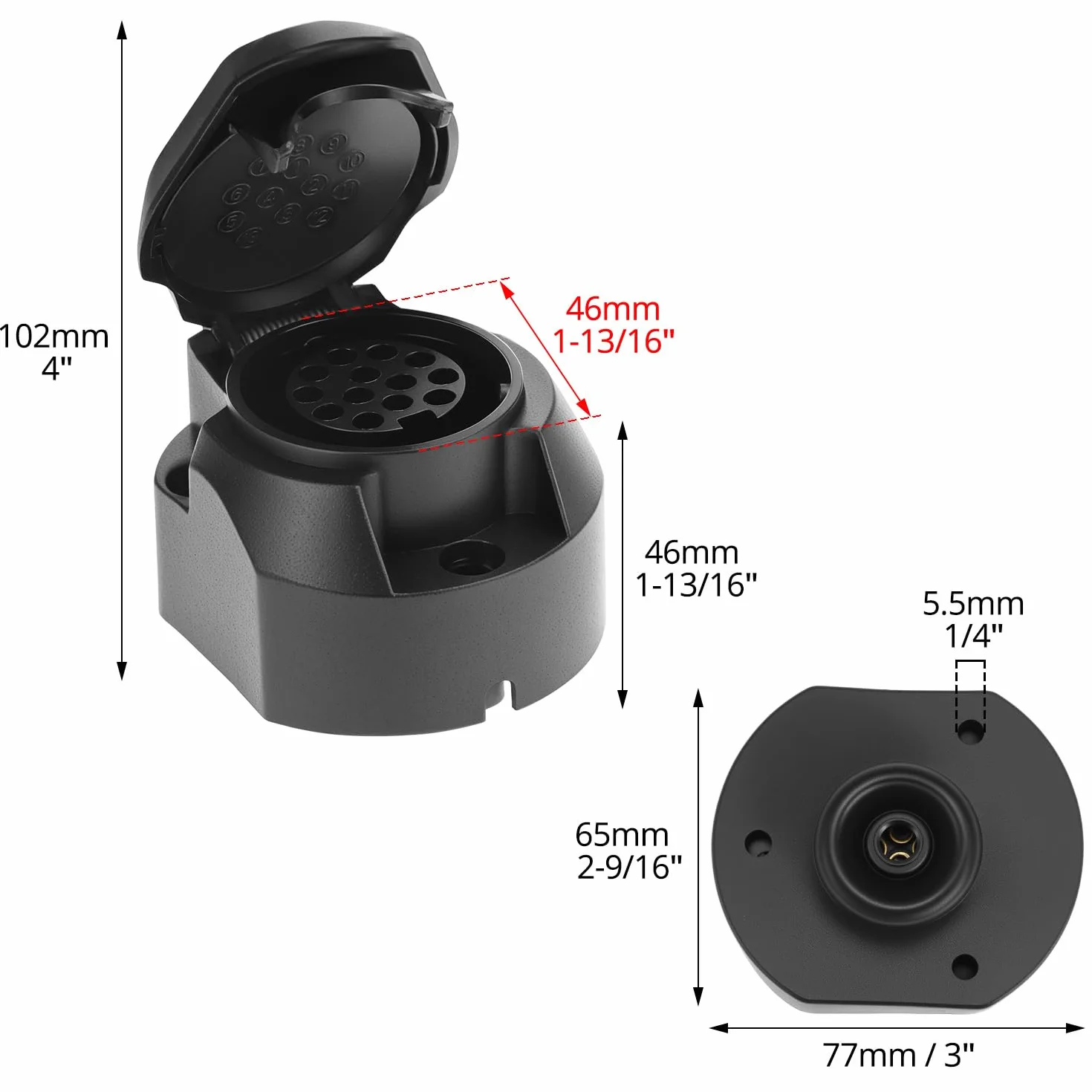 QWORK® 13-pinowe gniazdo przyczepy z gumową uszczelką, gniazdo żeńskie 12 V wodoodporne i trwałe do ciężarówki, kampera, samochodu, łodzi i przyczepy kempingowej