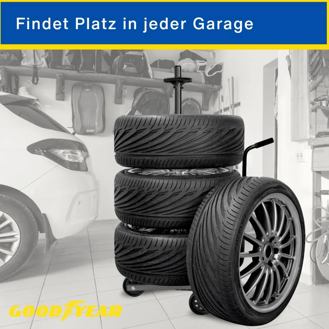 Goodyear Wózek na 4 opony, zajmuje mało miejsca i bezstykowe przechowywanie, z pokrowcem ochronnym, nośność do 100 kg, czarny