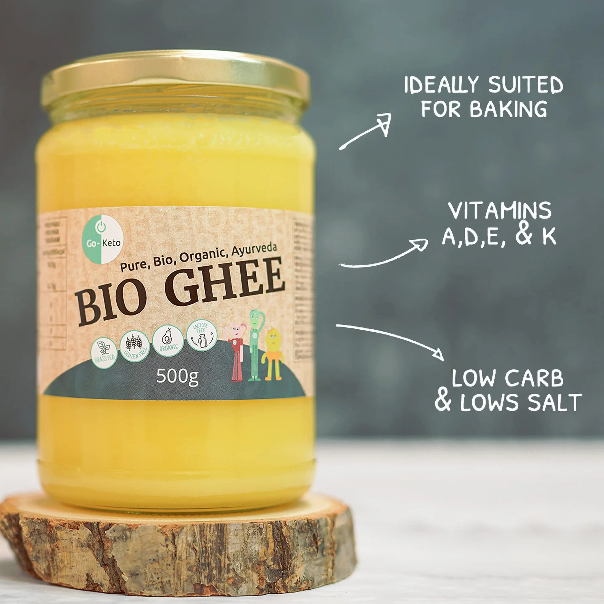 Go-Keto BIO Ghee, 500g | 100% masło klarowane, certyfikat BIO, Ayurveda | idealne dla diety keto | idealne do pieczenia i smażenia | bez laktozy, bez glutenu, low carb