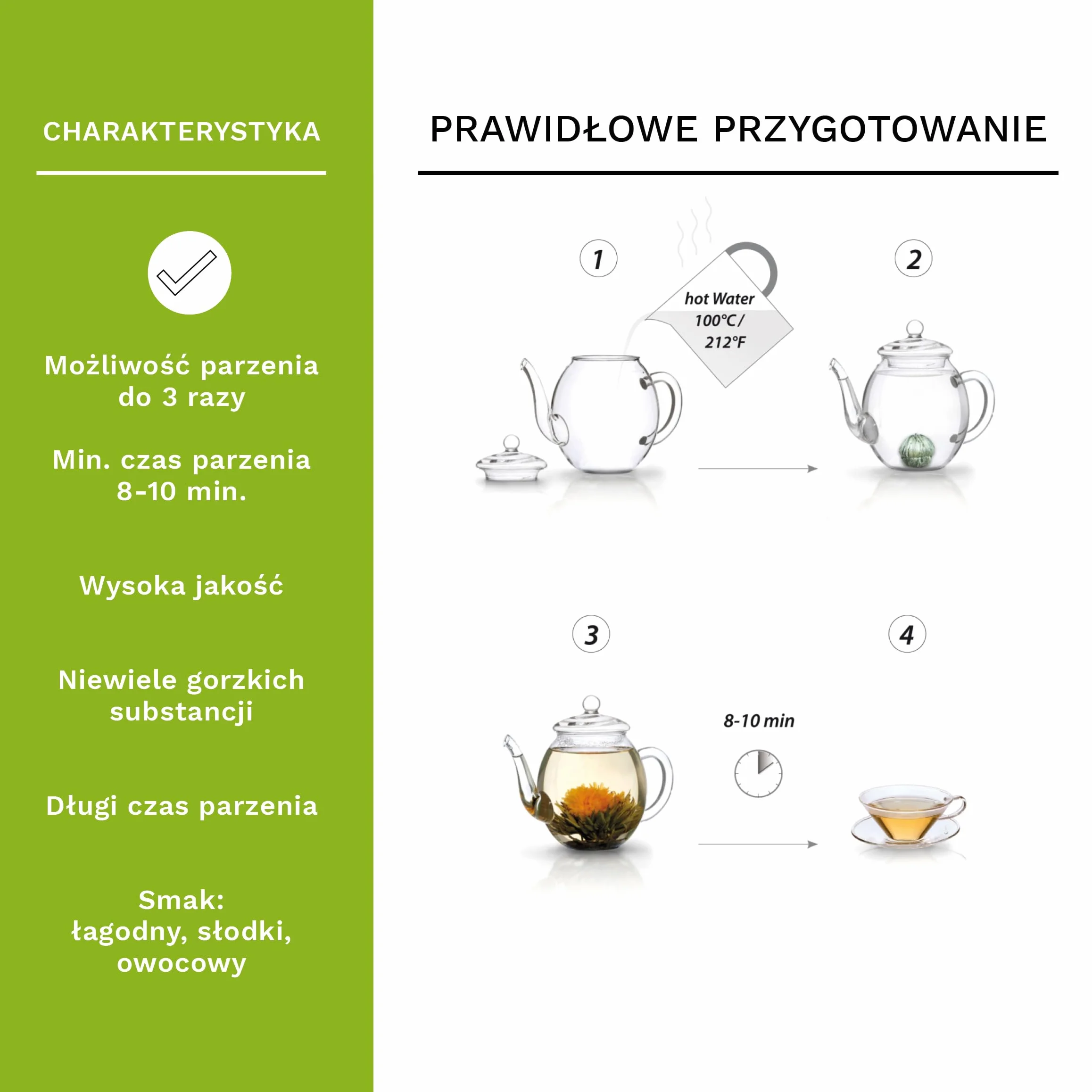 Creano zestaw upominkowy z kwitnącą herbatą, szklany dzbanek, 6 odmian róż herbacianych